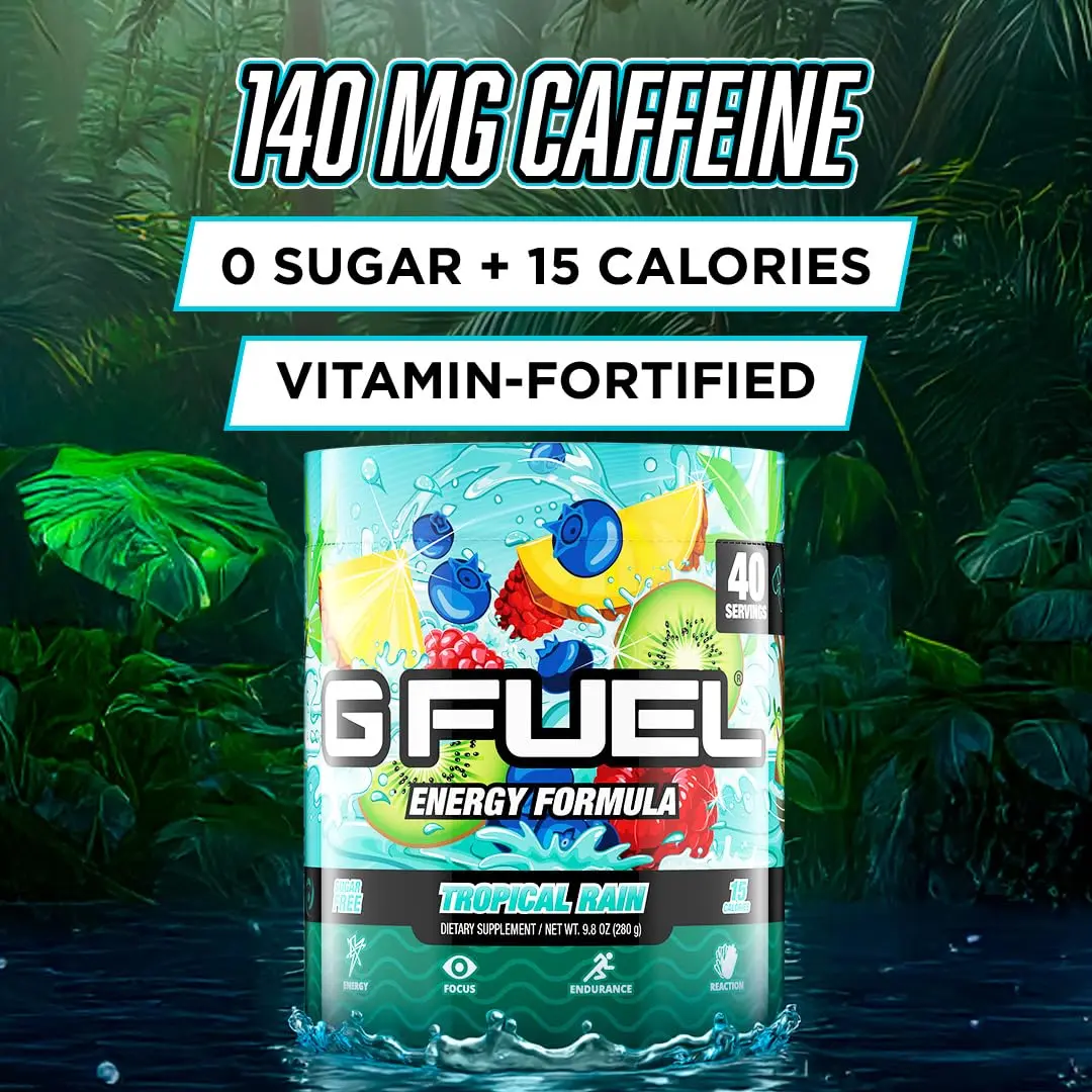 G Fuel Tropical Rain Energy Drink Powder 9.8oz | Sugar-Free Focus & Vitamins for Gaming & Fitness - view 2