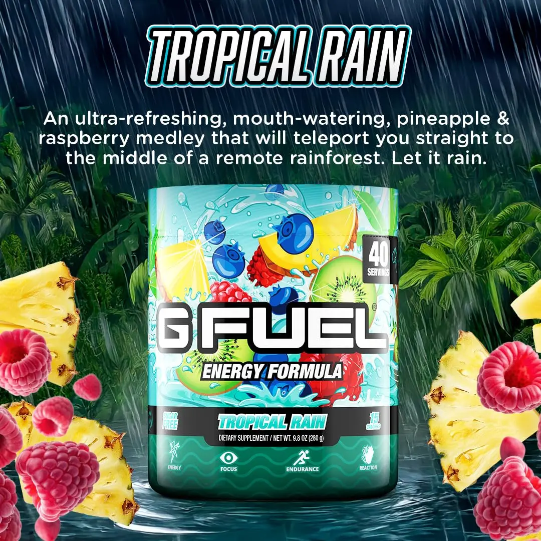 G Fuel Tropical Rain Energy Drink Powder 9.8oz | Sugar-Free Focus & Vitamins for Gaming & Fitness - view 4