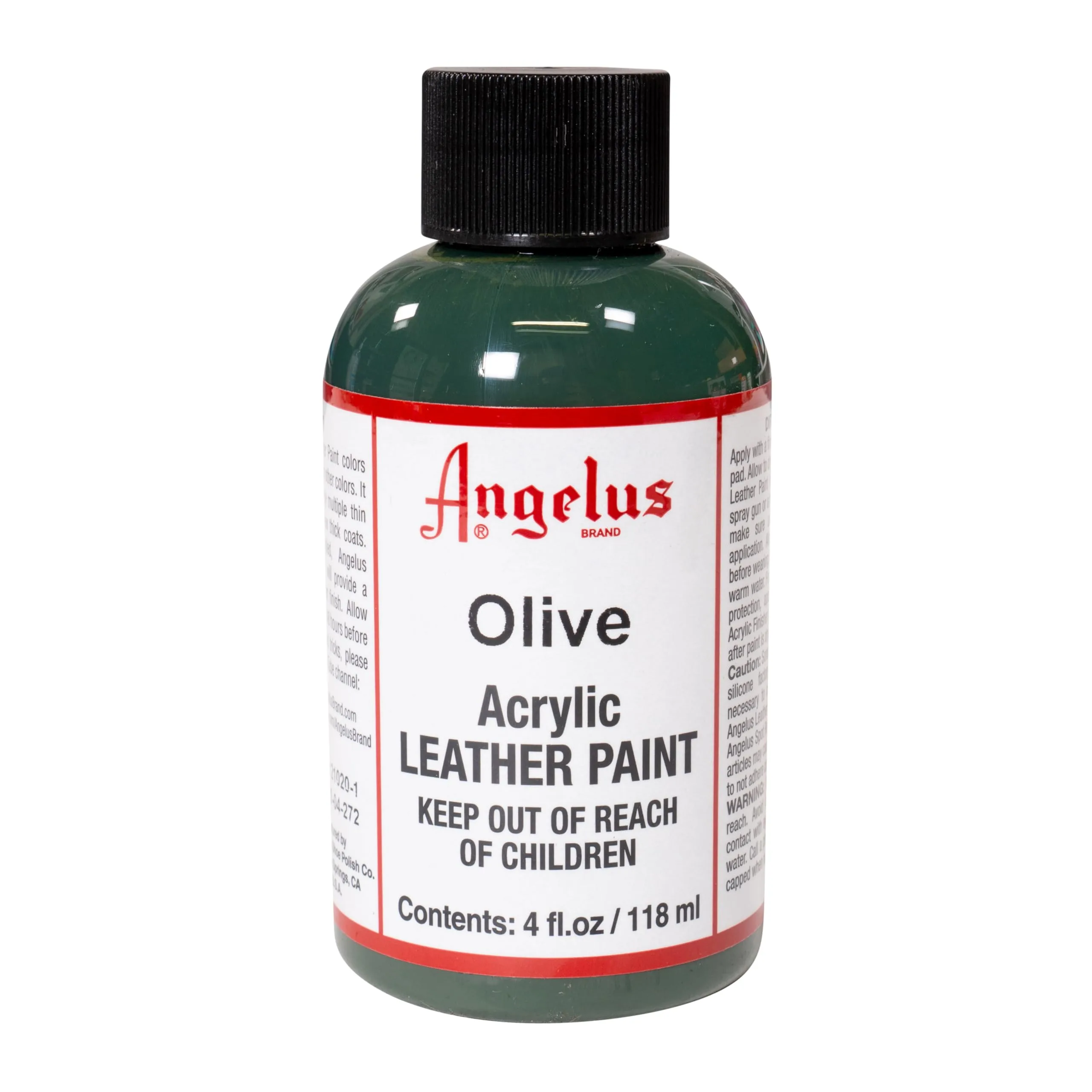 Angelus Acrylic Leather Paint, Olive, 4 Fl Oz (118 ml) | Non-Toxic Water-Based Formula - main product image