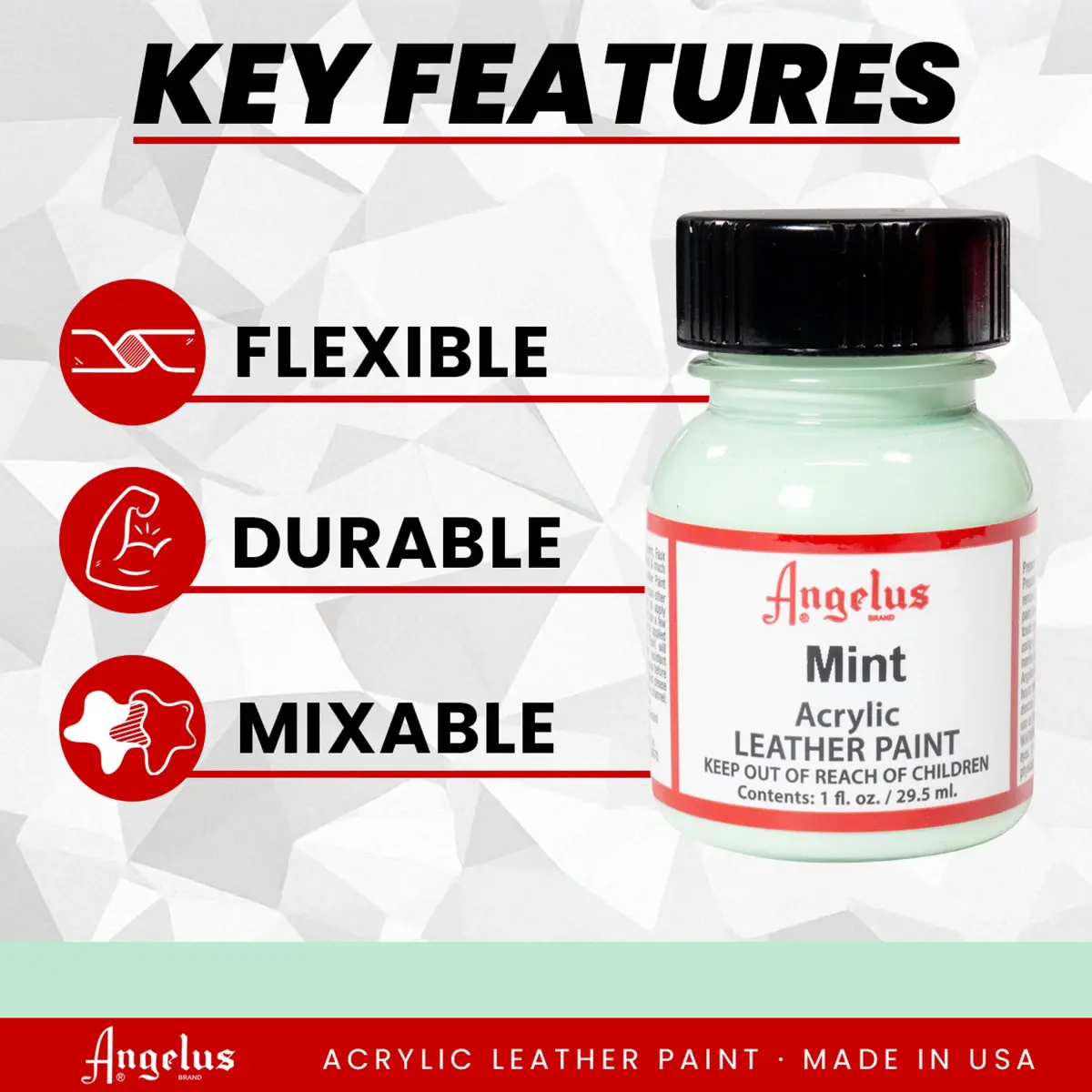 Angelus Acrylic Leather Paint Mint 1 oz (29.57 ml) | Non-Toxic & Water-Based for Customization - view 2
