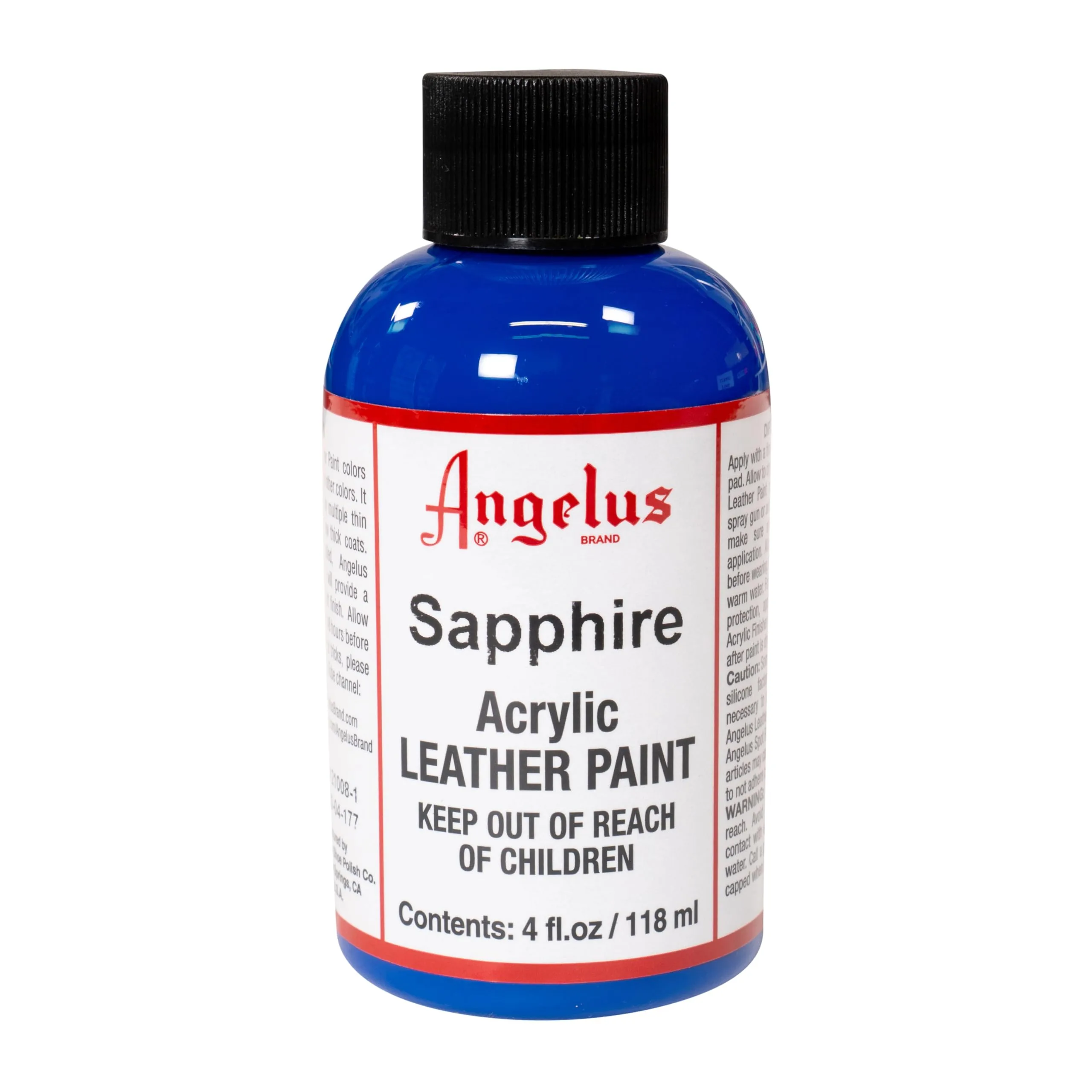 Angelus Acrylic Leather Paint Sapphire 4 Fl Oz (118 ml) | Non-Toxic, Water-Based Formula for Customizing Shoes & Apparel - main product image