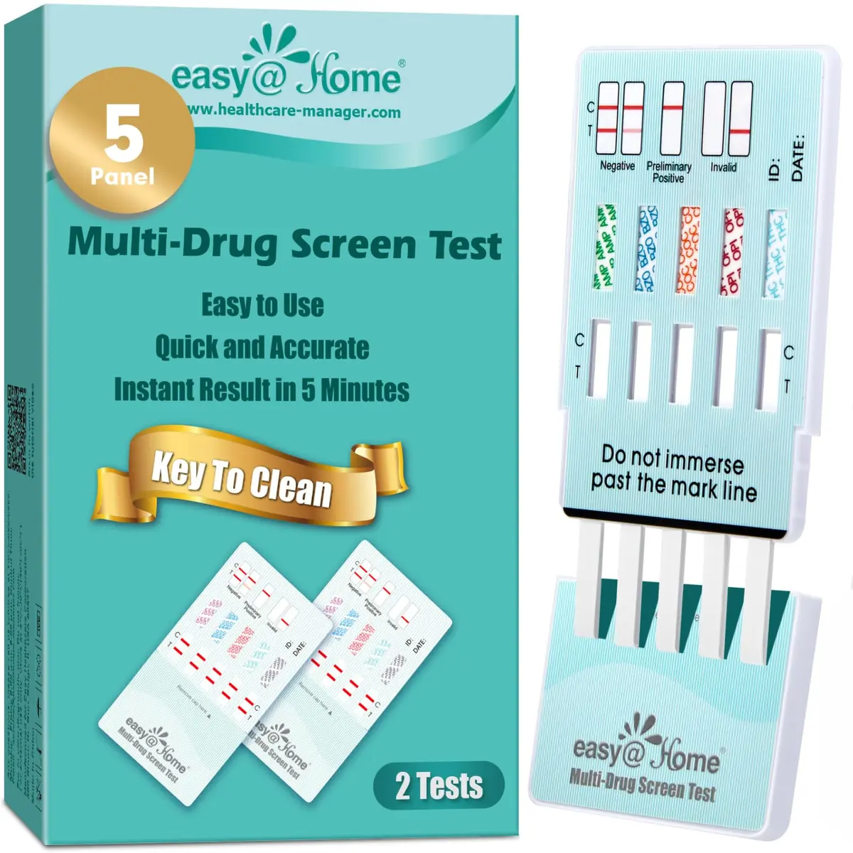 Easy@Home 5 Panel Urine Drug Test Kit | THC/Marijuana, Cocaine, Opiates, AMP, BZO All Drugs Testing in One - Home Use Drug Tests with Results in 5 Mins - main product image
