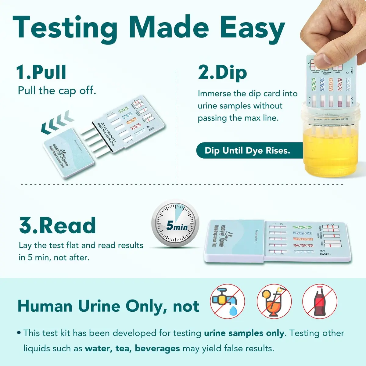 Easy@Home 5 Panel Urine Drug Test Kit | THC/Marijuana, Cocaine, Opiates, AMP, BZO All Drugs Testing in One - Home Use Drug Tests with Results in 5 Mins - view 3