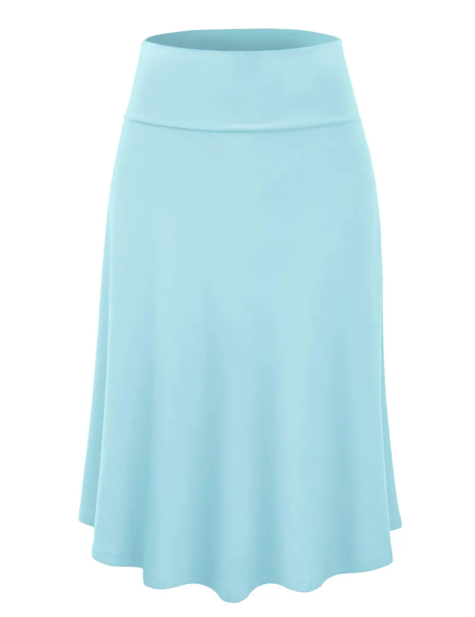 Lock and Love LL WB1105 Womens Lightweight Fold Over Flared Midi Skirt XXXL Aqua | Breathable Rayon-Spandex Fabric - main product image