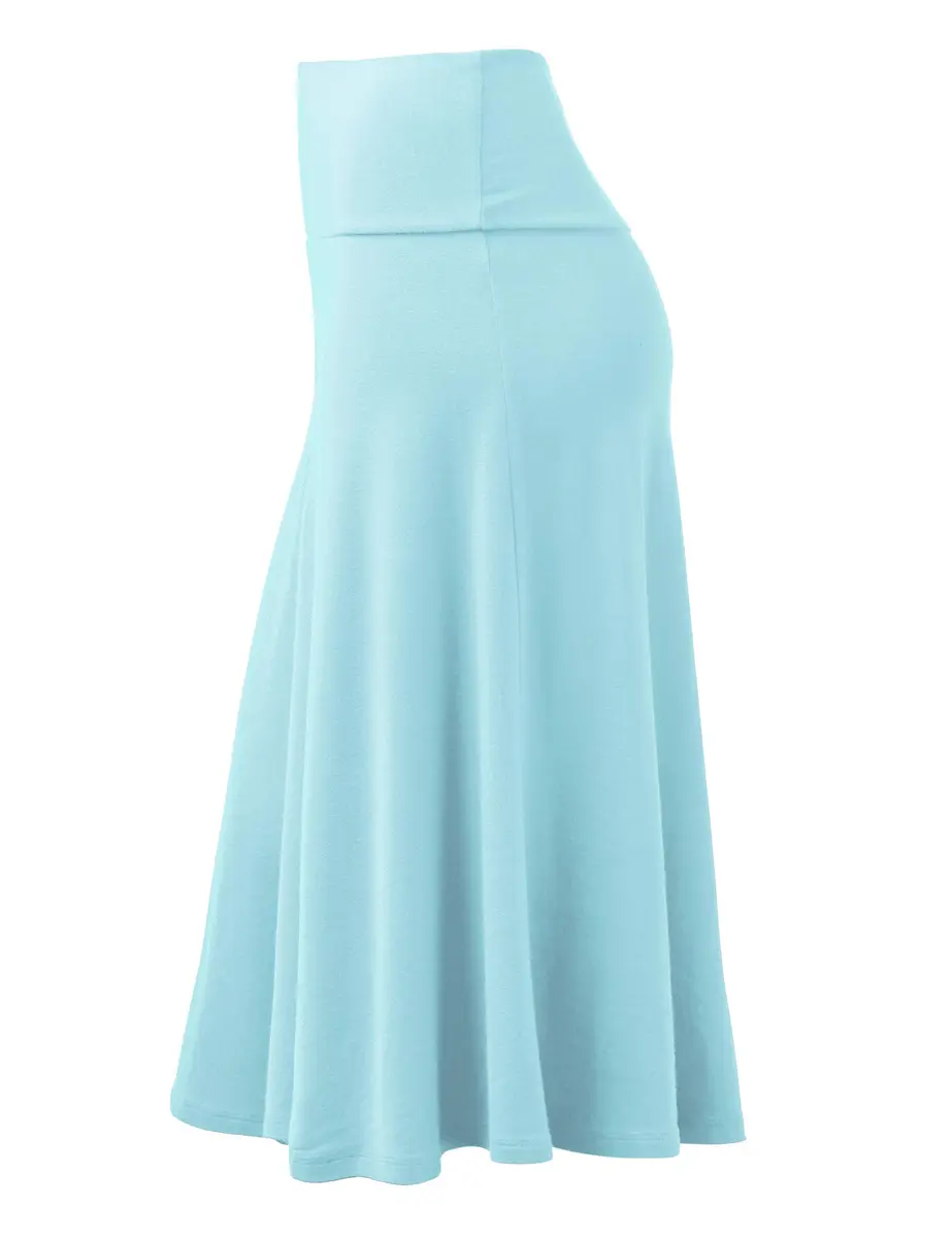Lock and Love LL WB1105 Womens Lightweight Fold Over Flared Midi Skirt XXXL Aqua | Breathable Rayon-Spandex Fabric - view 5