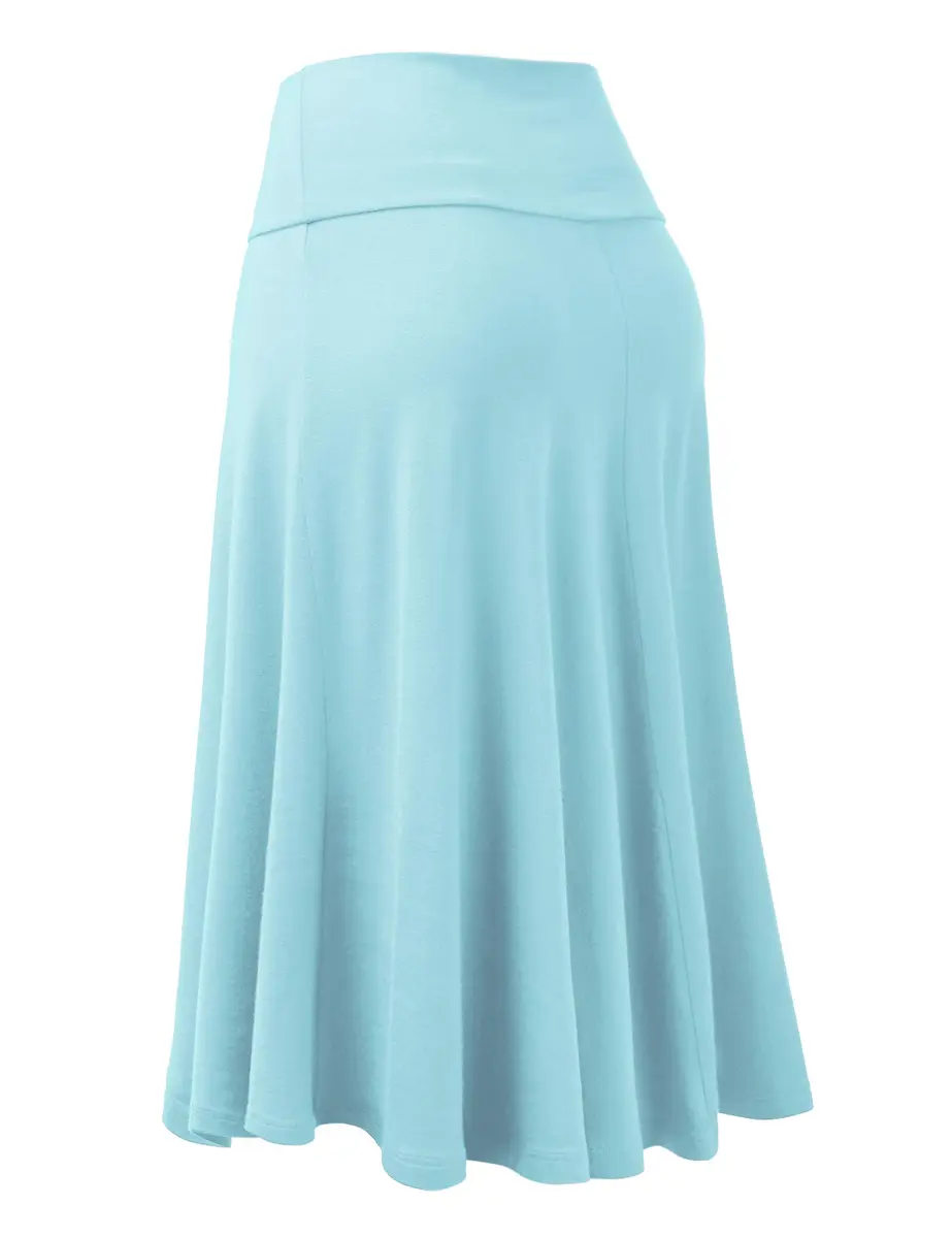 Lock and Love LL WB1105 Womens Lightweight Fold Over Flared Midi Skirt XXXL Aqua | Breathable Rayon-Spandex Fabric - view 6