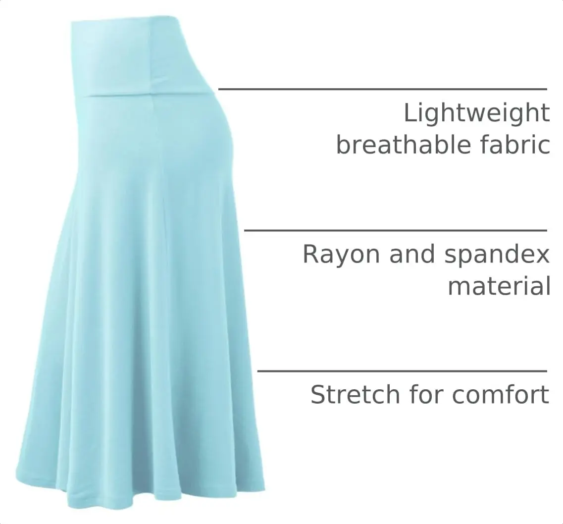 Lock and Love LL WB1105 Womens Lightweight Fold Over Flared Midi Skirt XXXL Aqua | Breathable Rayon-Spandex Fabric - view 4
