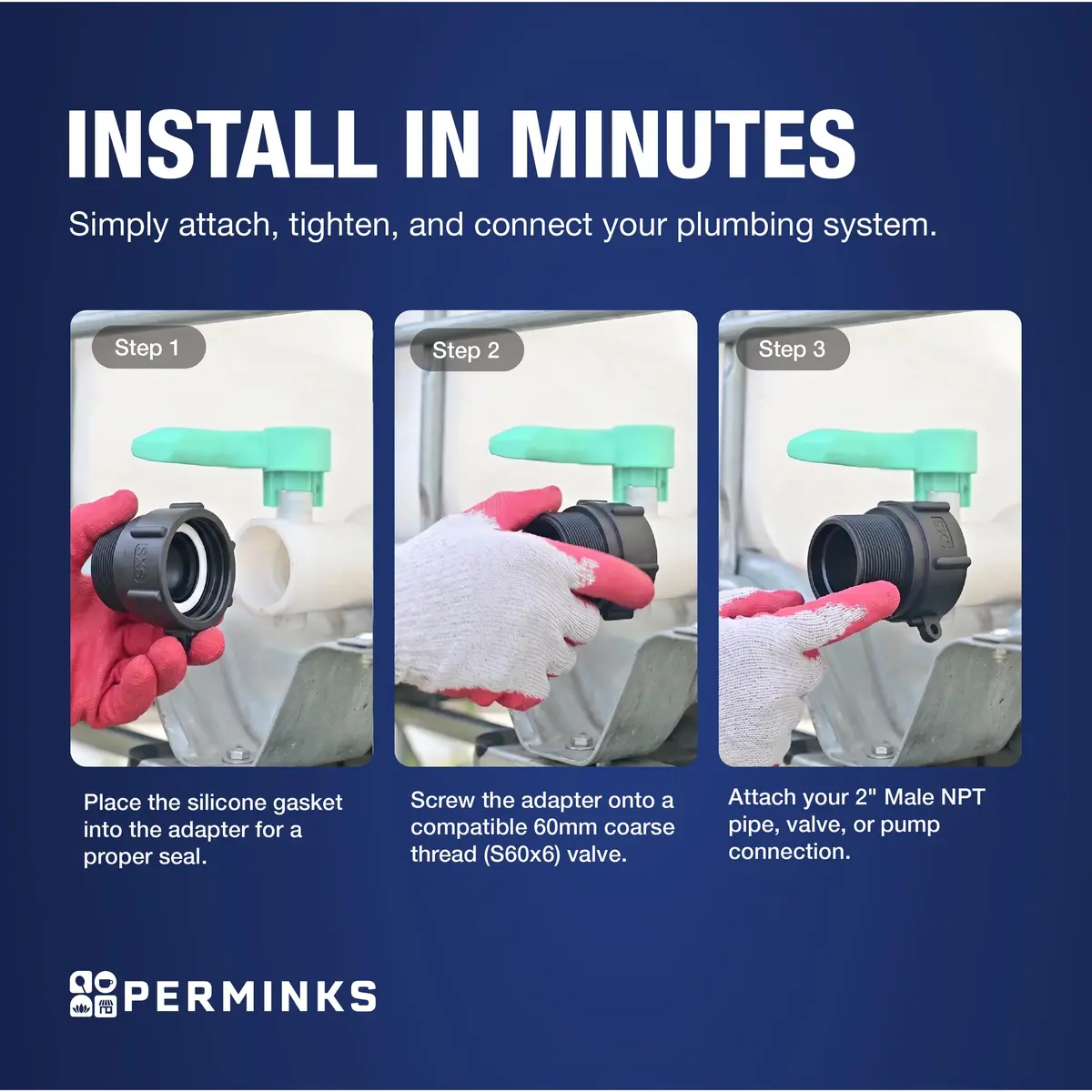 PERMINKS S60x6 IBC Tote Adapter with 2" NPT Fitting | Converts 275-330 Gal Tanks to Standard Plumbing - view 5