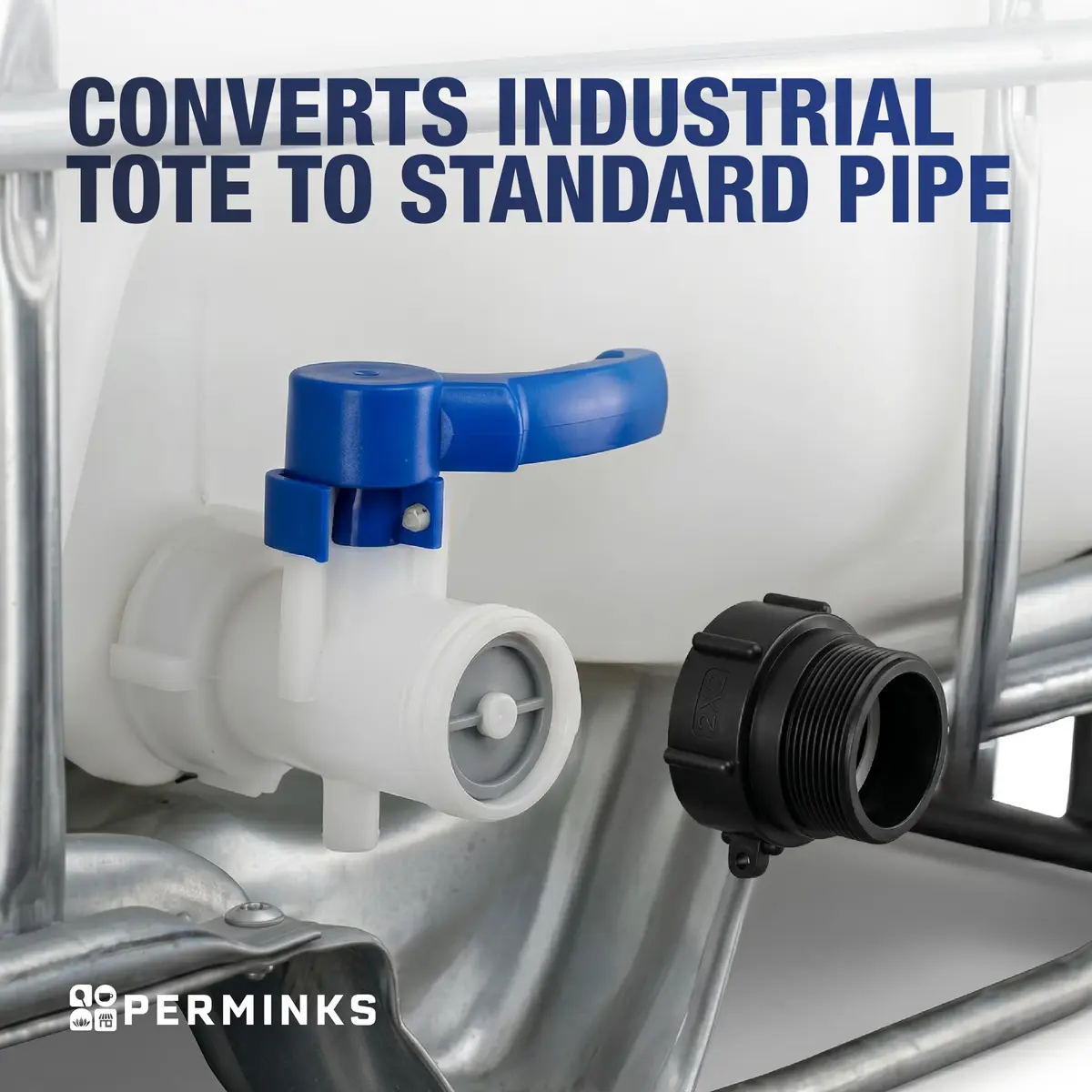 PERMINKS S60x6 IBC Tote Adapter with 2" NPT Fitting | Converts 275-330 Gal Tanks to Standard Plumbing - view 3