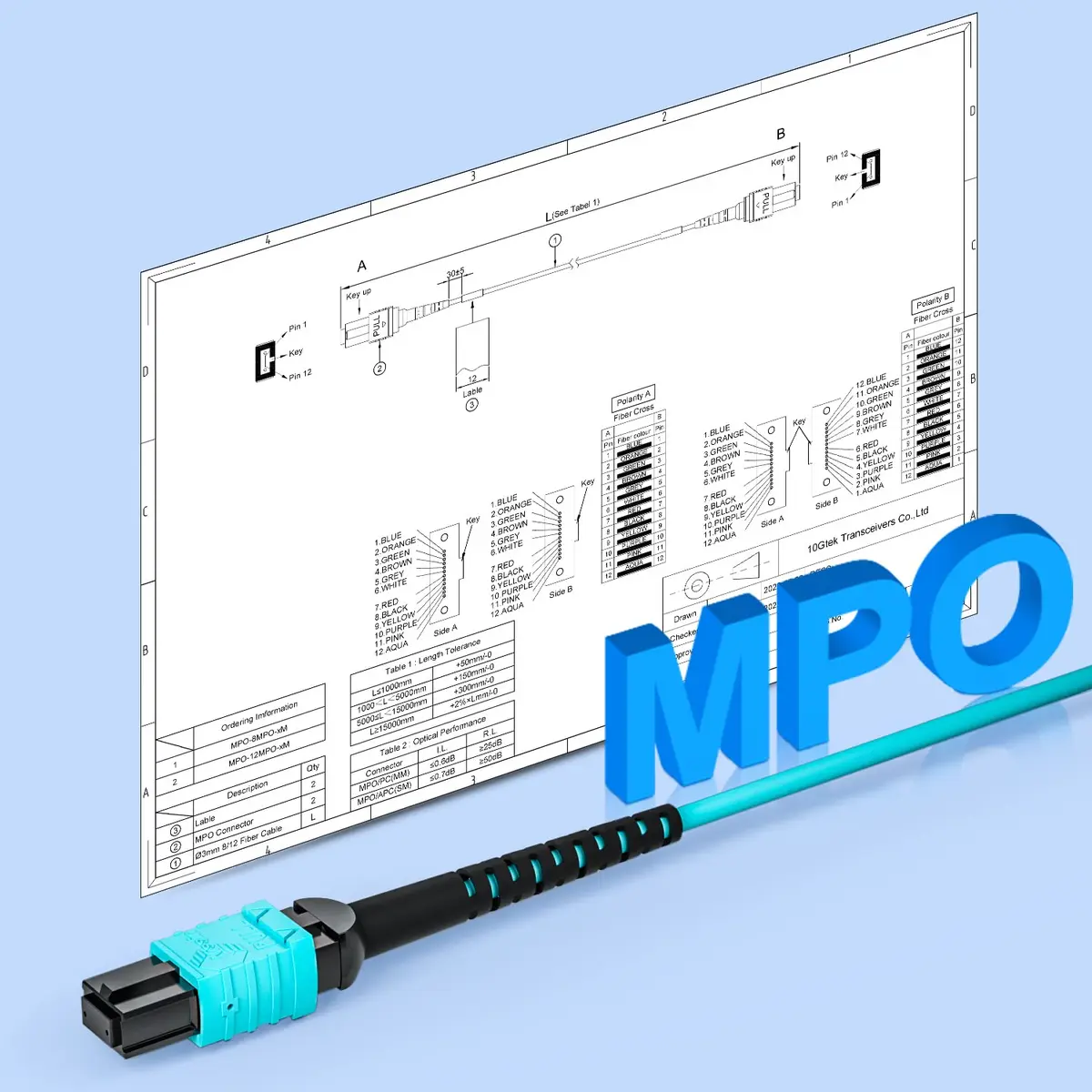 10Gtek MPO to MPO OM3 Multimode 8-Core Fiber Patch Cable 10m (33ft) | High Speed Data Transfer - view 6
