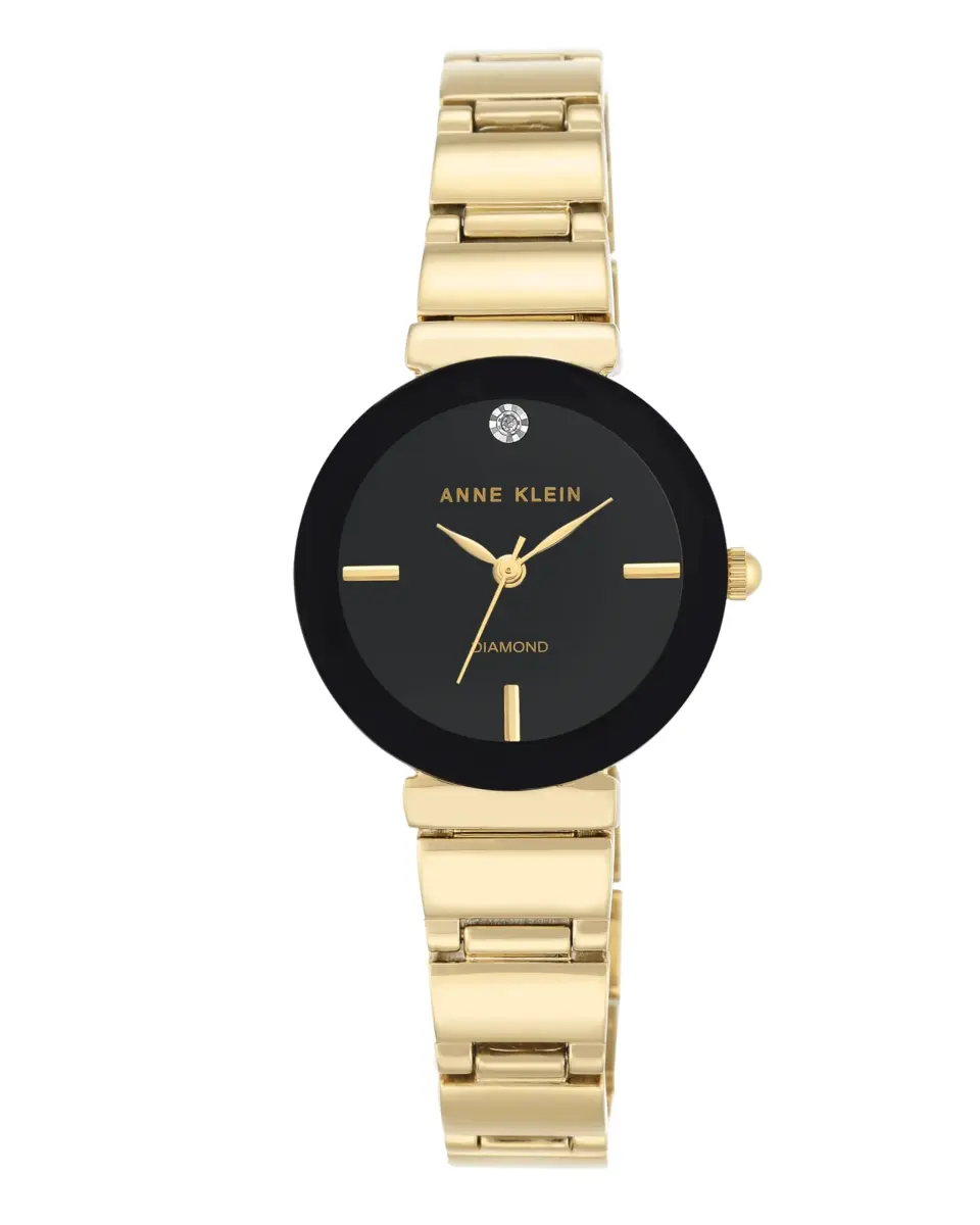 Anne Klein Women's Gold-Tone Black Dial Genuine Diamond Bracelet Watch 28mm | Japanese Quartz Movement - main product image