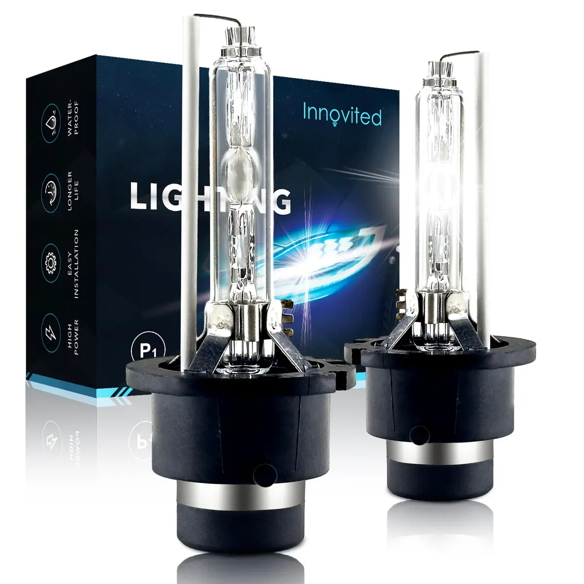 Innovited D2S HID Xenon Headlight Bulbs 10000K Cool Blue | High Low Beam Replacement Pack of 2 - main product image