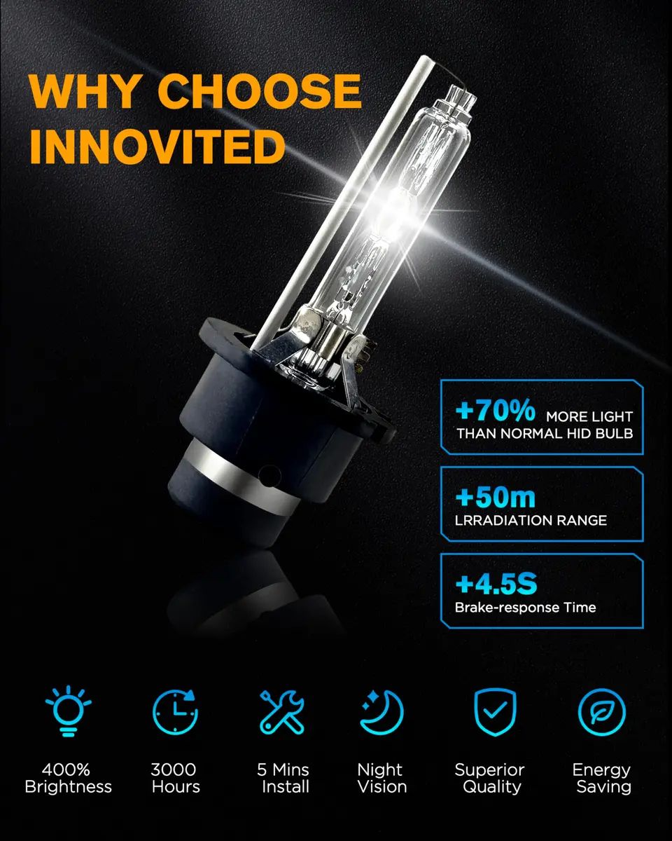 Innovited D2S HID Xenon Headlight Bulbs 10000K Cool Blue | High Low Beam Replacement Pack of 2 - view 4