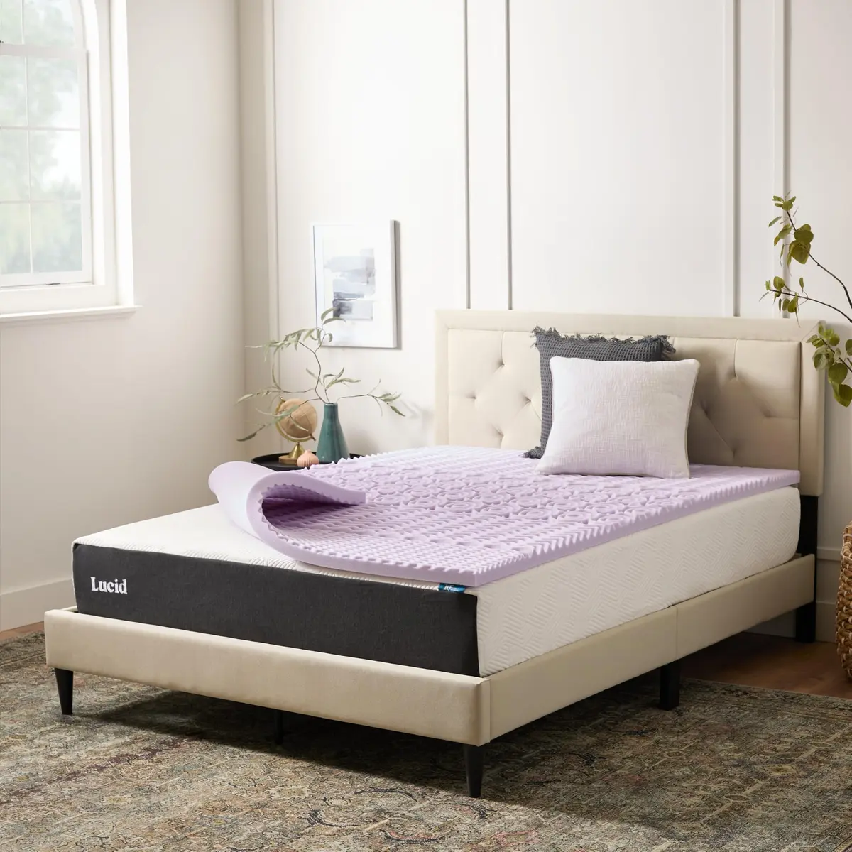 LUCID 2 Inch Lavender Memory Foam Topper | 5 Zones, Plush, Twin Size - main product image