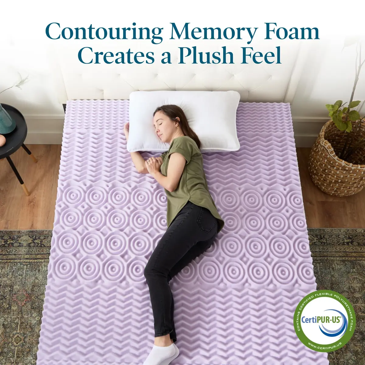 LUCID 2 Inch Lavender Memory Foam Topper | 5 Zones, Plush, Twin Size - view 6