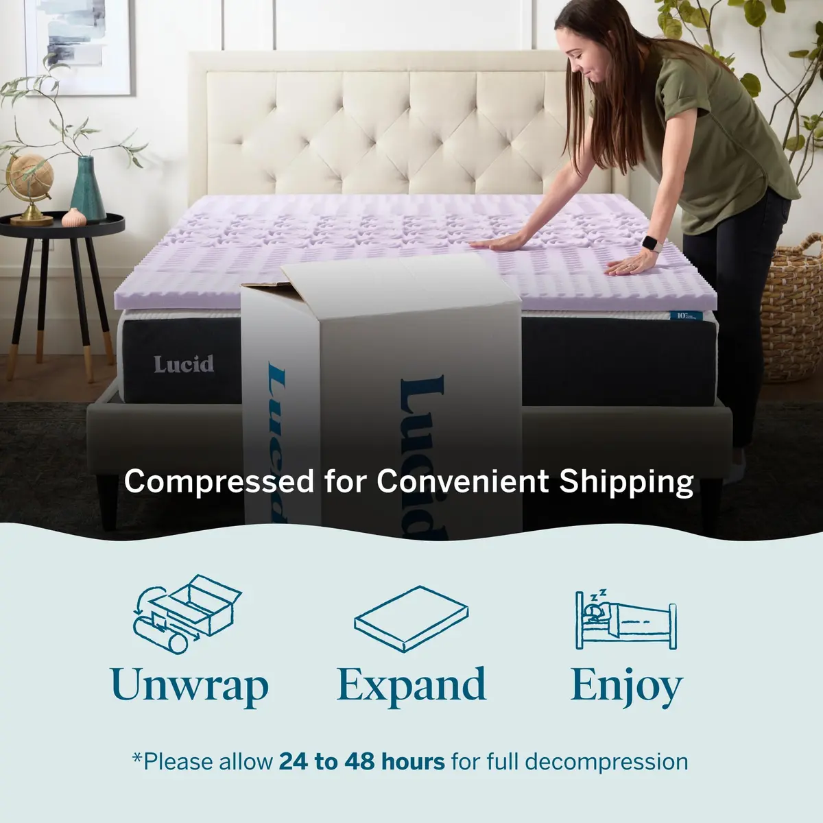 LUCID 2 Inch Lavender Memory Foam Topper | 5 Zones, Plush, Twin Size - view 7