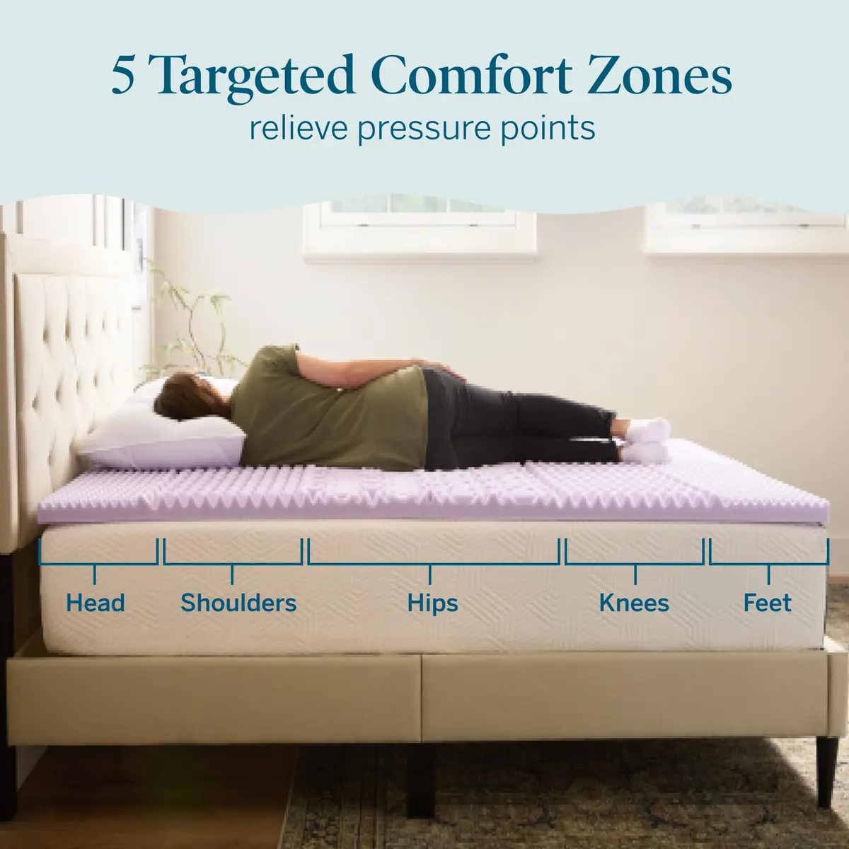 LUCID 2 Inch Lavender Memory Foam Topper | 5 Zones, Plush, Twin Size - view 2