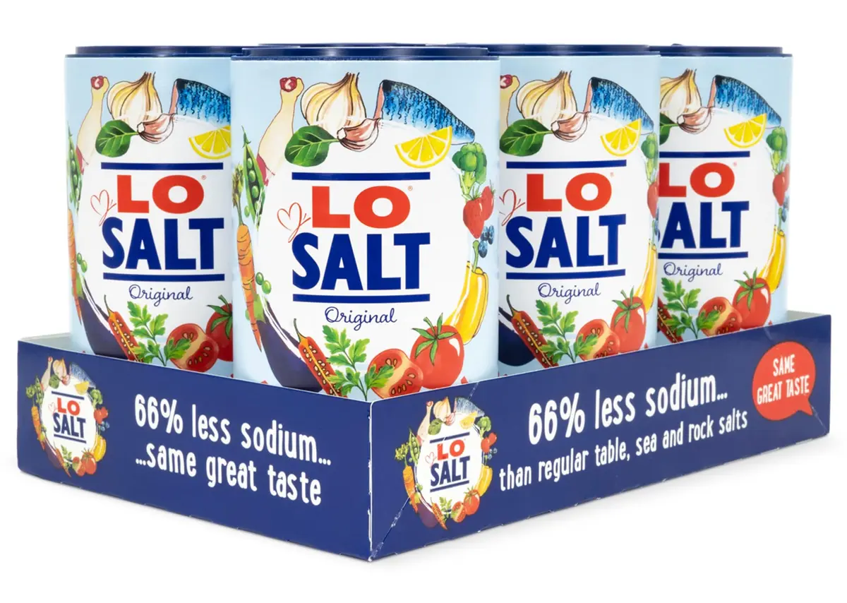 LoSalt Reduced Sodium Salt – Original Non‑Iodized, 350g Tub (6 Pack) | Healthier Salt Alternative with 66% Less Sodium - main product image