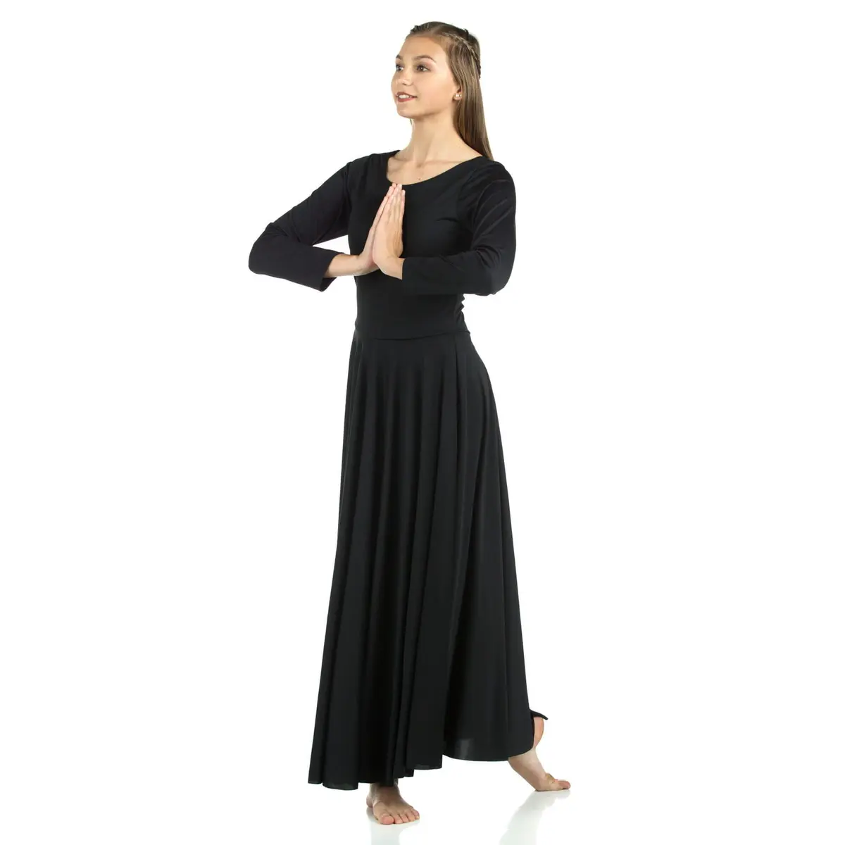 Danzcue Praise Dress for Women | Full-Length Worship Dance Gown, Black, Medium - main product image