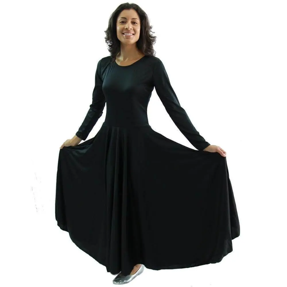 Danzcue Praise Dress for Women | Full-Length Worship Dance Gown, Black, Medium - view 2