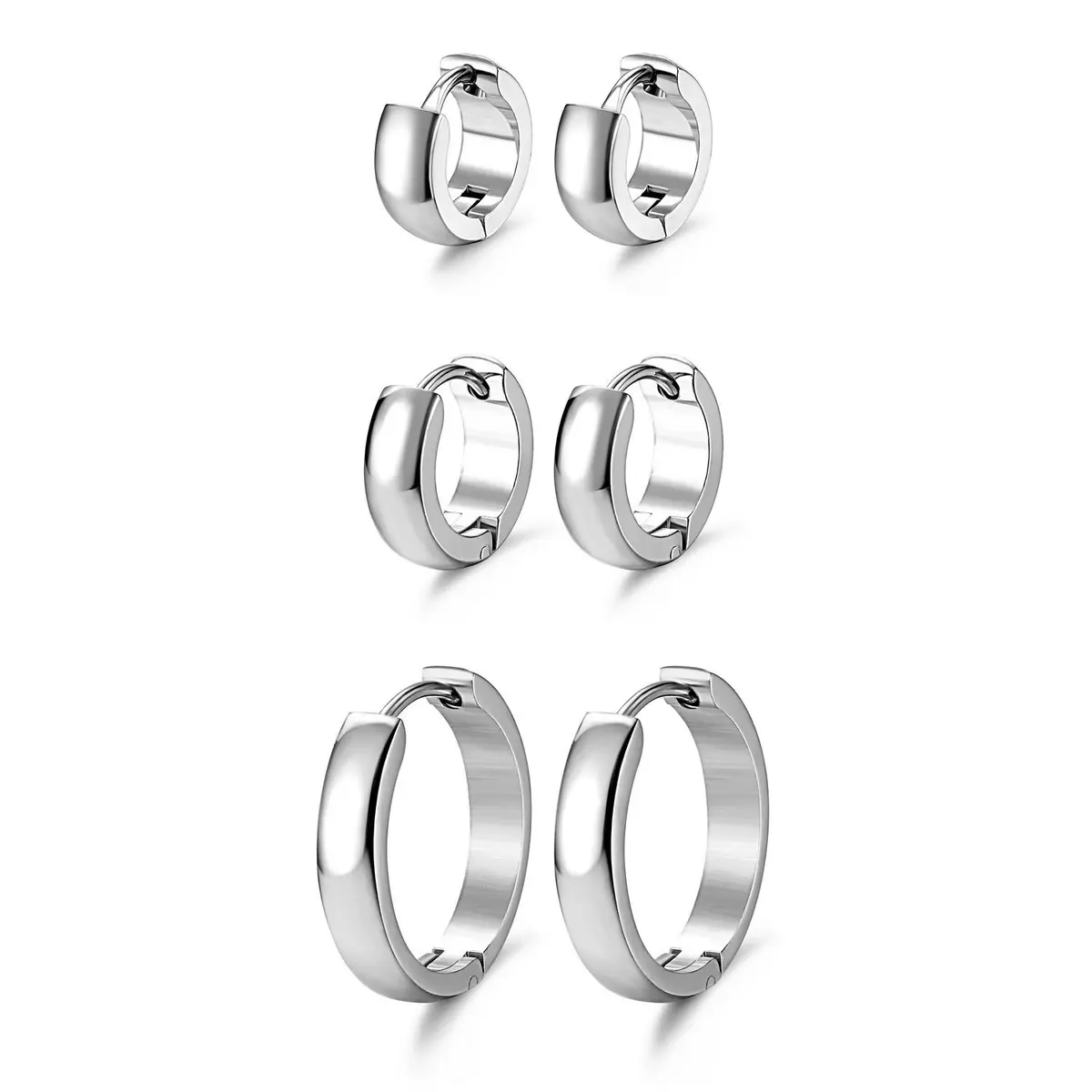 JEWELRIESHOP Silver Stainless Steel Hoop Earrings Hypoallergenic 3 Pairs | Unisex Minimalist Jewelry (70-120 chars) - main product image