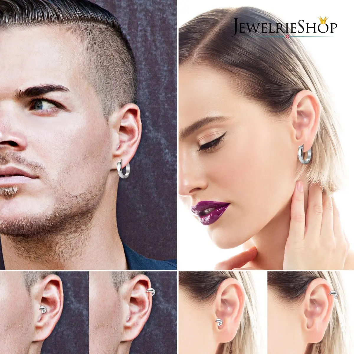JEWELRIESHOP Silver Stainless Steel Hoop Earrings Hypoallergenic 3 Pairs | Unisex Minimalist Jewelry (70-120 chars) - view 5