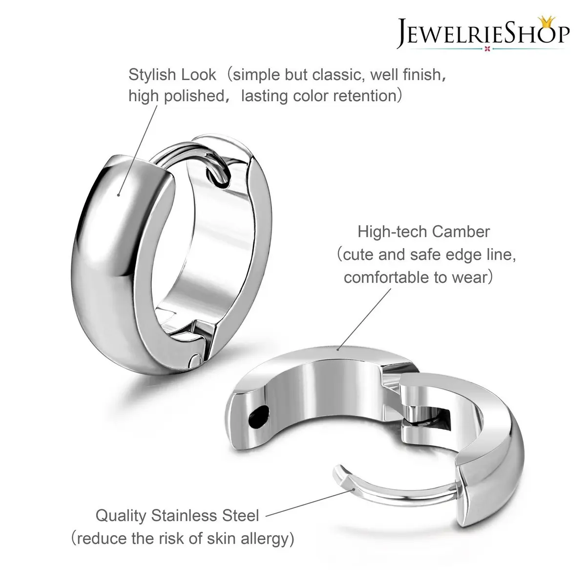 JEWELRIESHOP Silver Stainless Steel Hoop Earrings Hypoallergenic 3 Pairs | Unisex Minimalist Jewelry (70-120 chars) - view 2