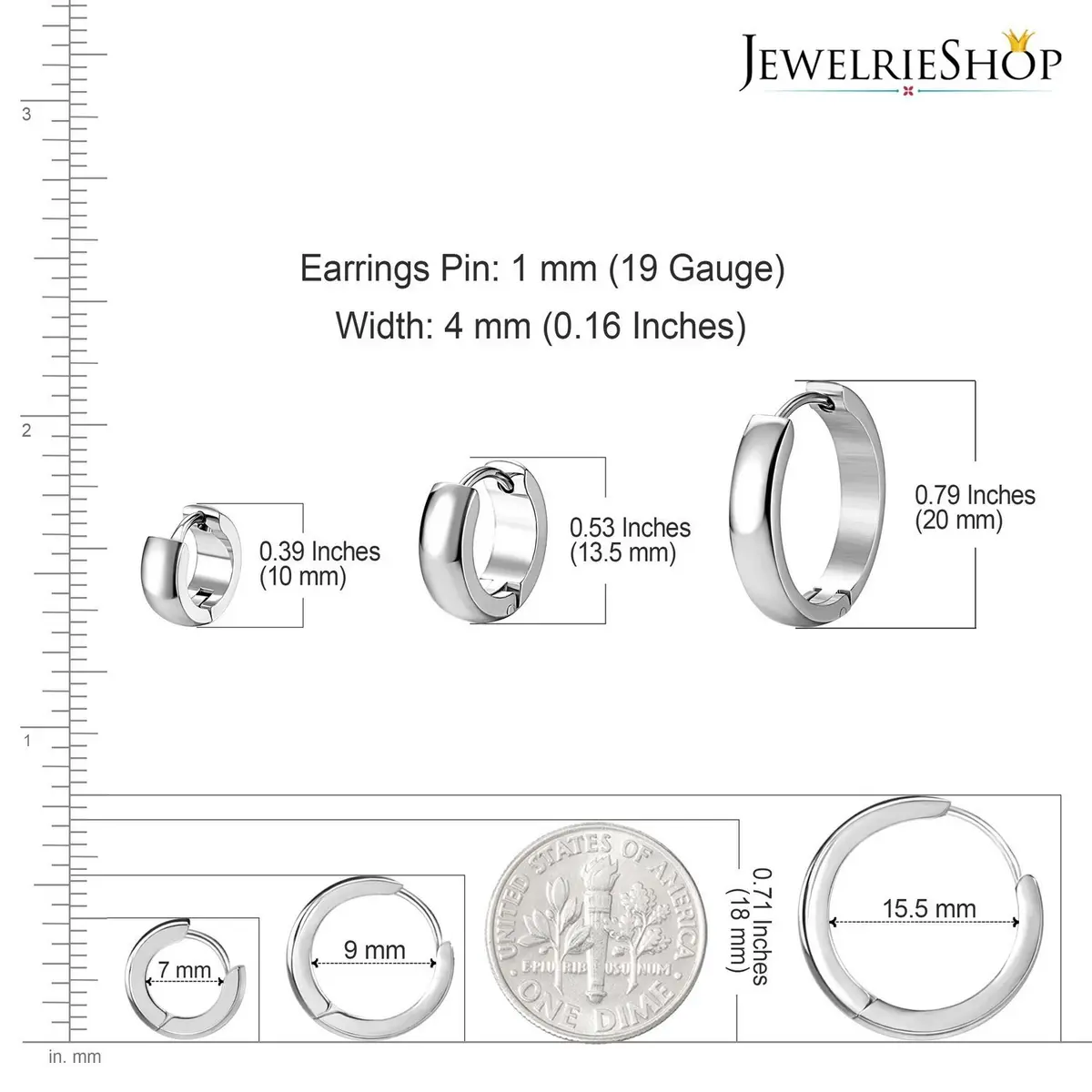 JEWELRIESHOP Silver Stainless Steel Hoop Earrings Hypoallergenic 3 Pairs | Unisex Minimalist Jewelry (70-120 chars) - view 3