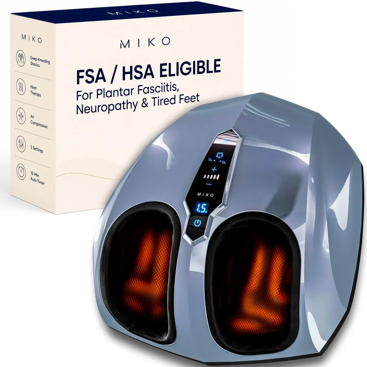 MIKO Shiatsu Foot Massager with Heat for Neuropathy & Plantar Fasciitis | Deep Kneading, 5 Pressure Levels, Heat Therapy - main product image