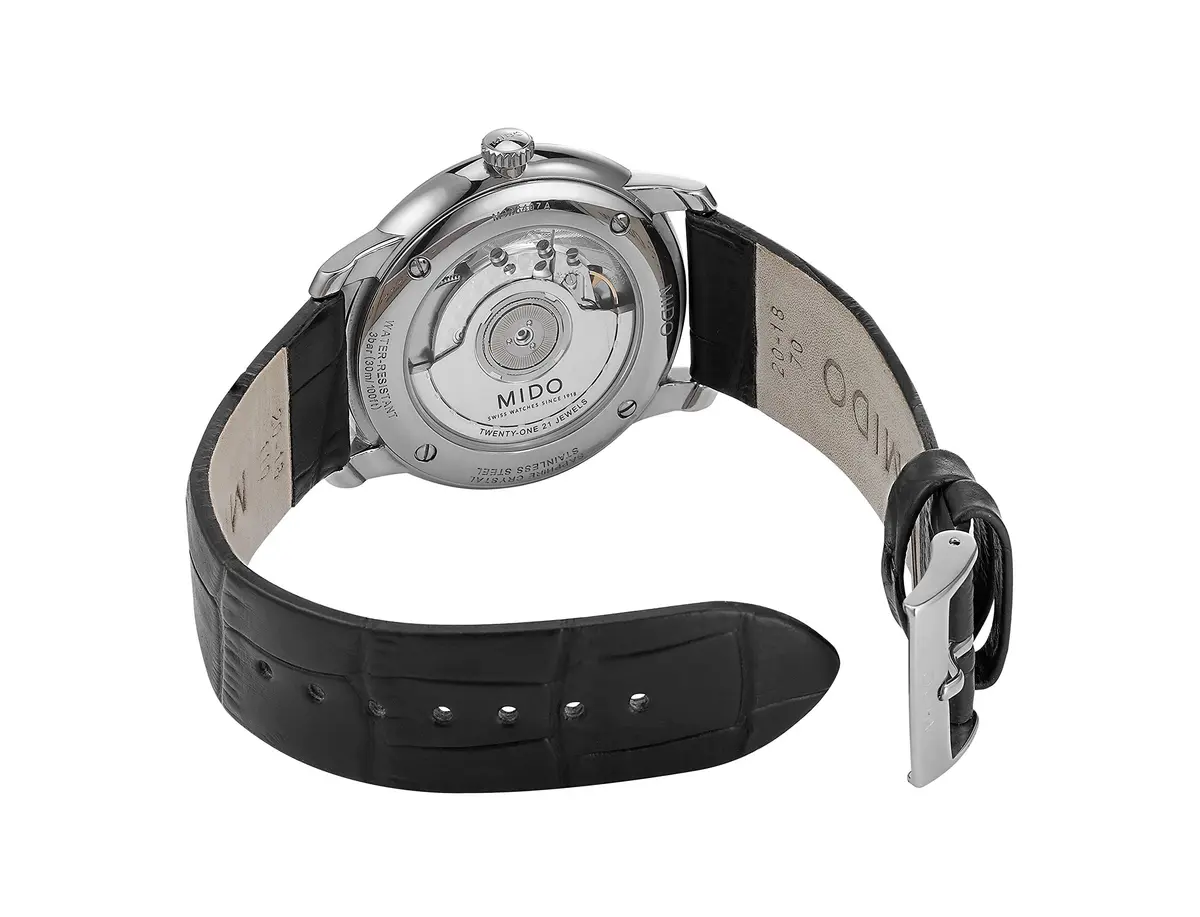 MIDO Baroncelli Heritage Gent Swiss Automatic Watch 39mm | Elegant White Dial, See-Through Case Back - view 4