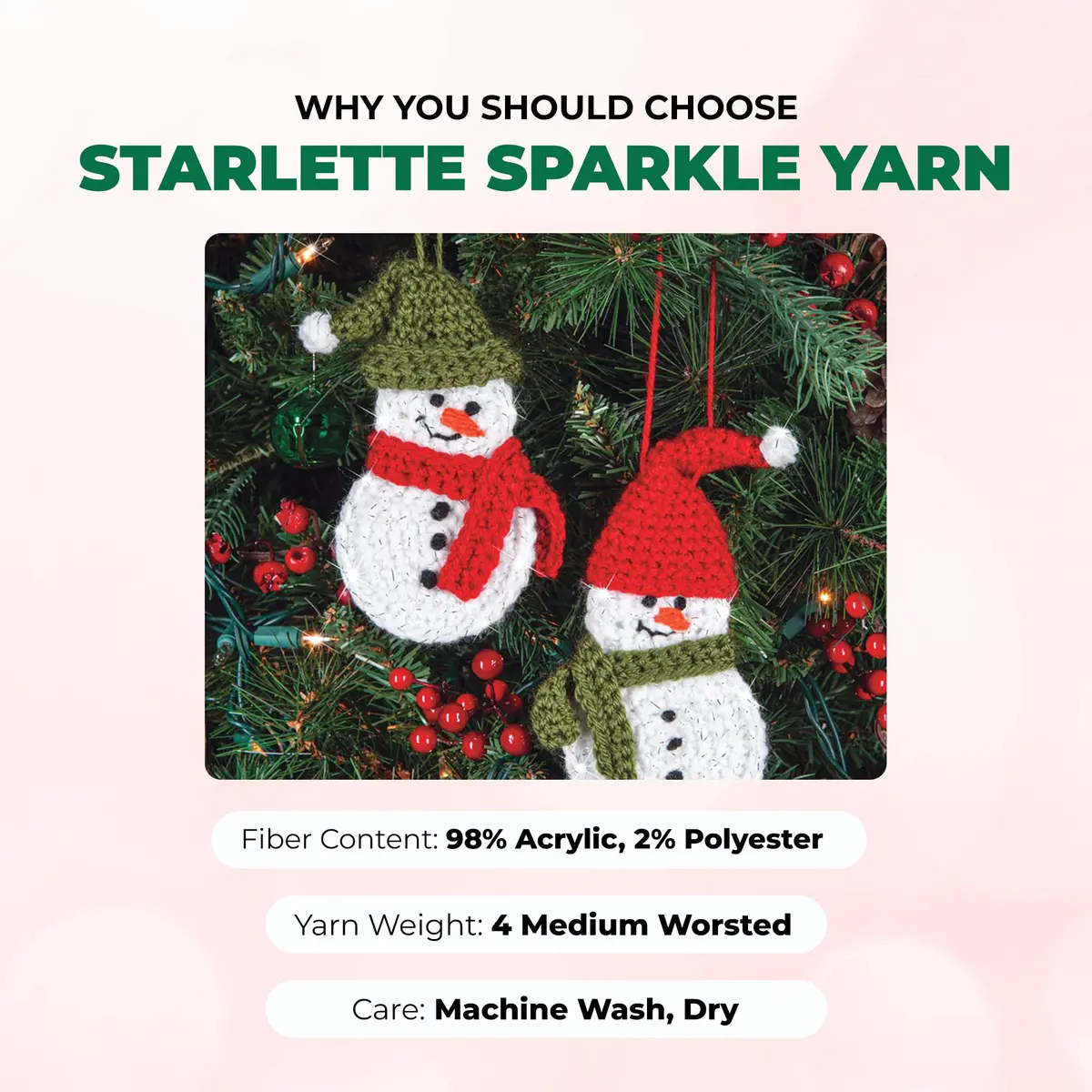 Mary Maxim Starlette Sparkle Yarn 196 Yards | Emerald Green Glitter for Crochet & Knitting - view 5