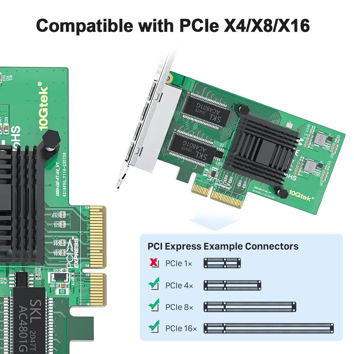 10Gtek Quad-Port Gigabit Ethernet NIC Network Card with Intel I350 Chip - PCIe 2.1 x4, 1000Mbps RJ45 Ports - view 2
