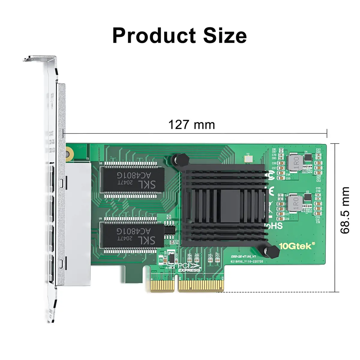 10Gtek Quad-Port Gigabit Ethernet NIC Network Card with Intel I350 Chip - PCIe 2.1 x4, 1000Mbps RJ45 Ports - view 3