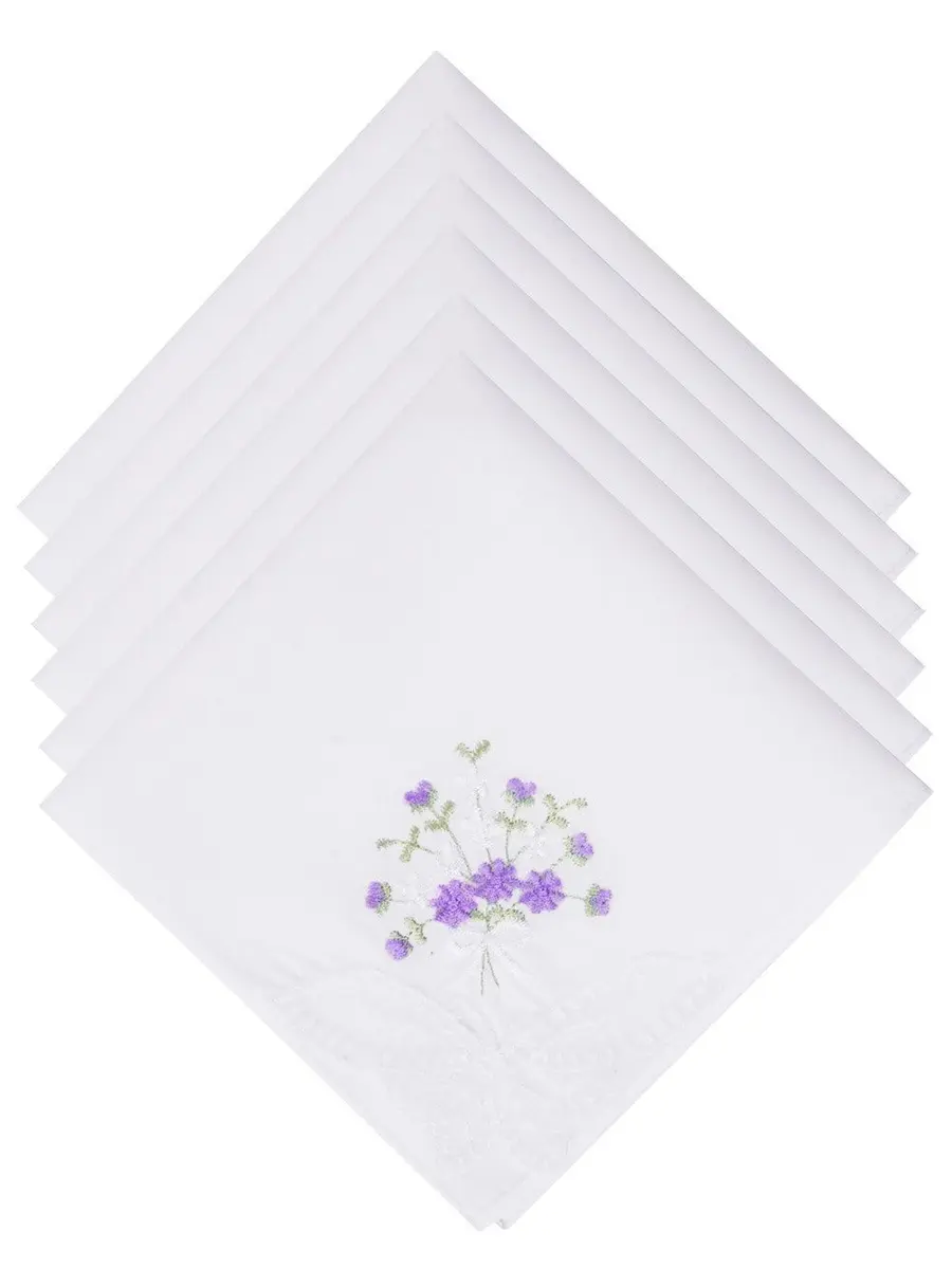 Selected Hanky Women's Cotton Handkerchiefs 11x11 | Floral Embroidery & Butterfly Lace - main product image
