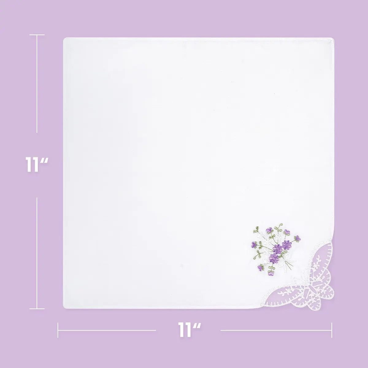 Selected Hanky Women's Cotton Handkerchiefs 11x11 | Floral Embroidery & Butterfly Lace - view 5