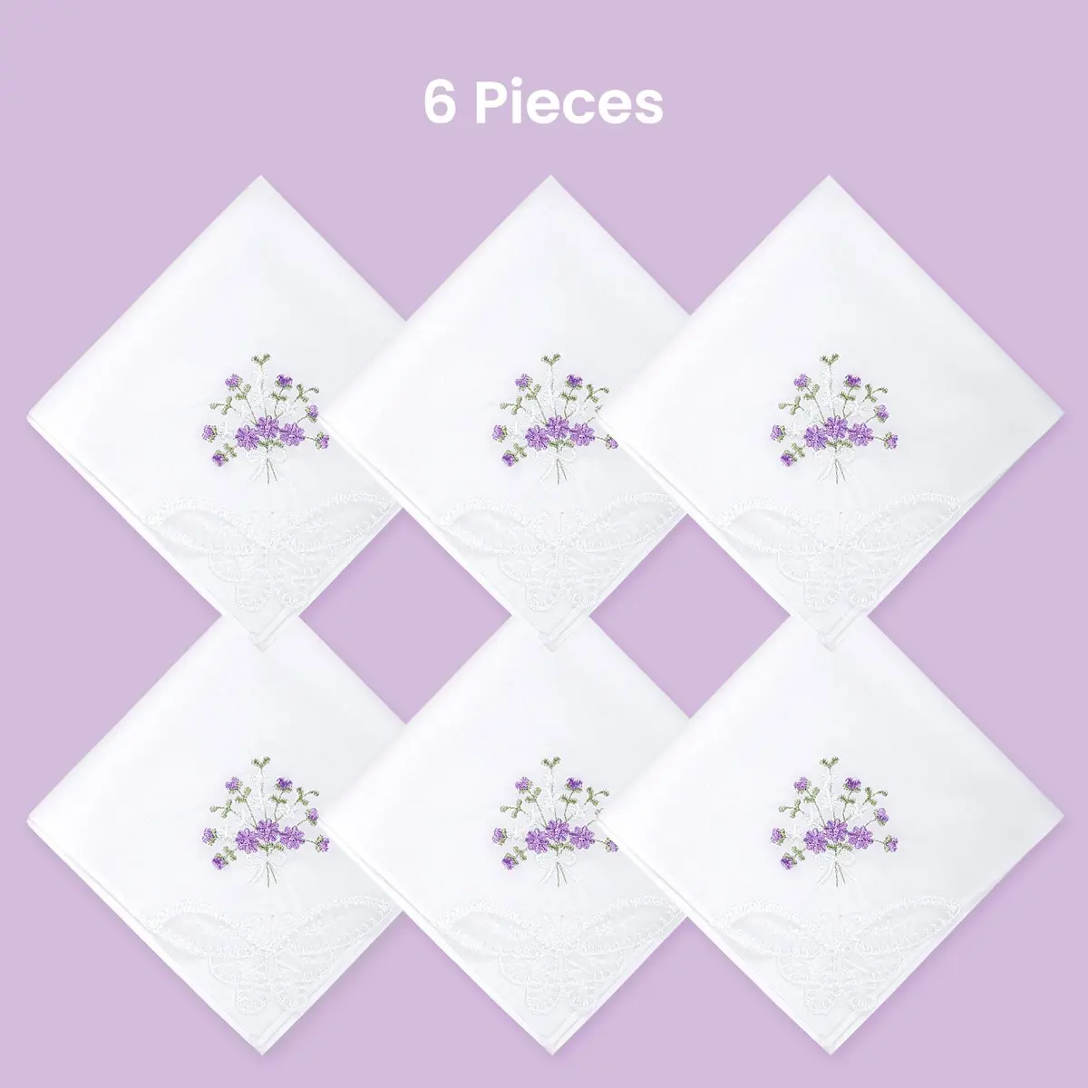 Selected Hanky Women's Cotton Handkerchiefs 11x11 | Floral Embroidery & Butterfly Lace - view 7