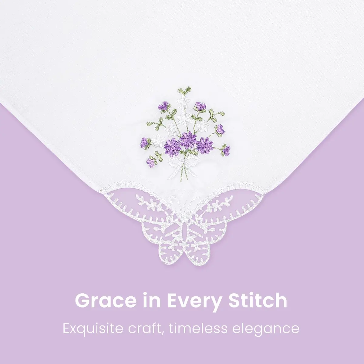 Selected Hanky Women's Cotton Handkerchiefs 11x11 | Floral Embroidery & Butterfly Lace - view 2