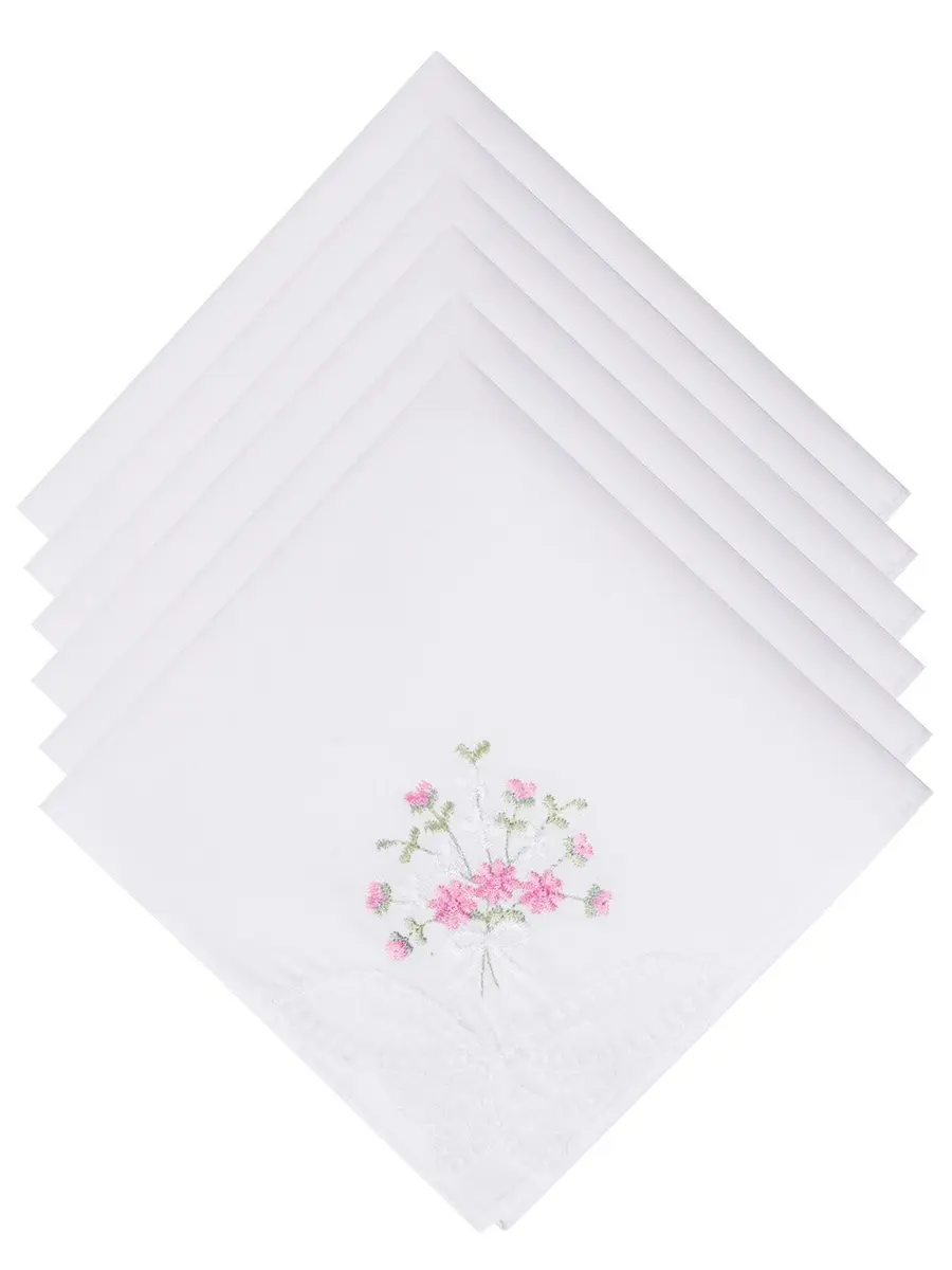 Selected Hanky Women's Cotton Handkerchiefs, Ladies Hankies, Pink Floral | Soft, Floral Embroidered, 6-Pack - main product image
