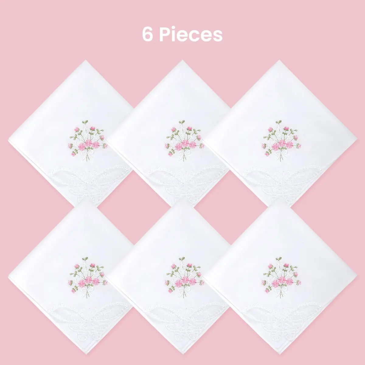 Selected Hanky Women's Cotton Handkerchiefs, Ladies Hankies, Pink Floral | Soft, Floral Embroidered, 6-Pack - view 7