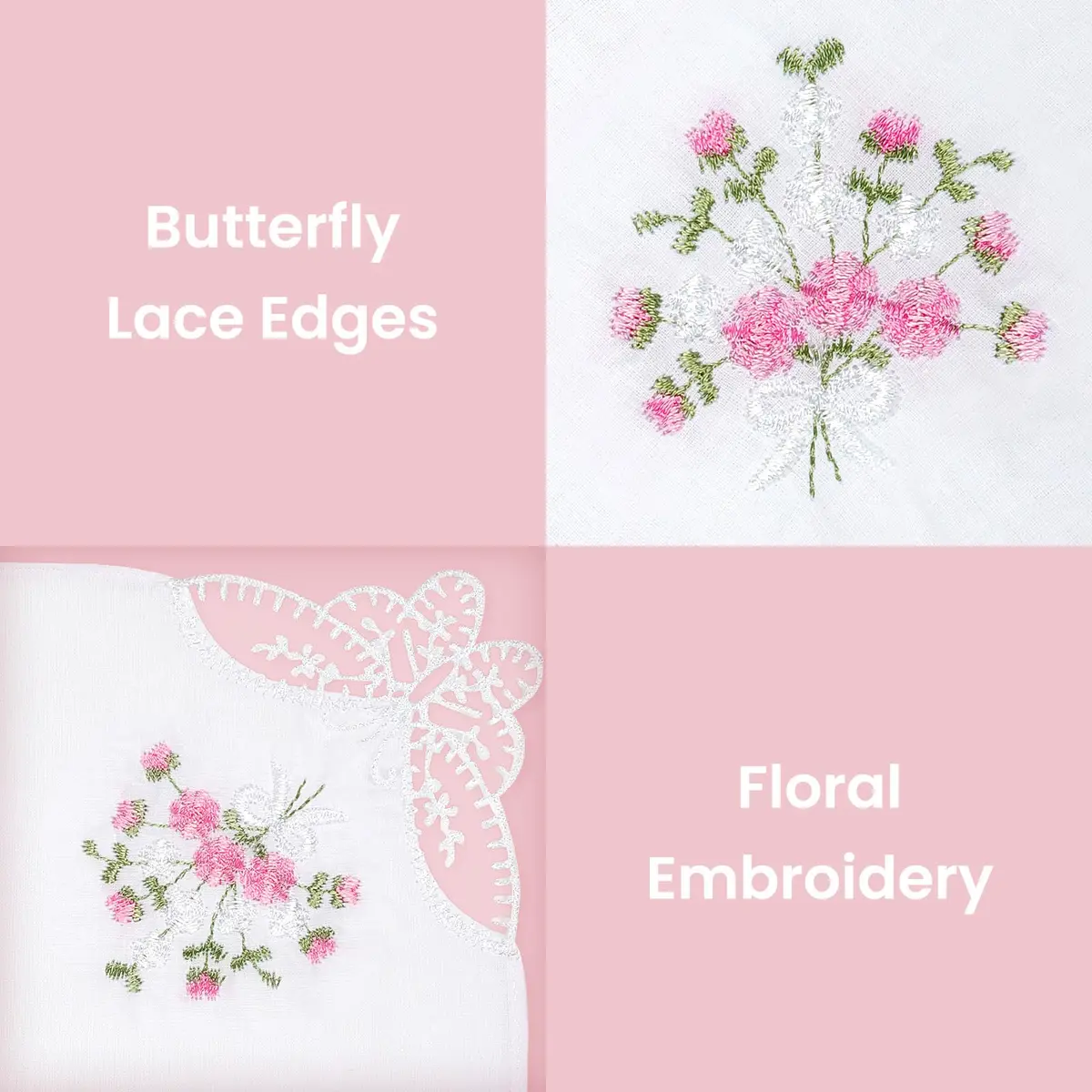 Selected Hanky Women's Cotton Handkerchiefs, Ladies Hankies, Pink Floral | Soft, Floral Embroidered, 6-Pack - view 4