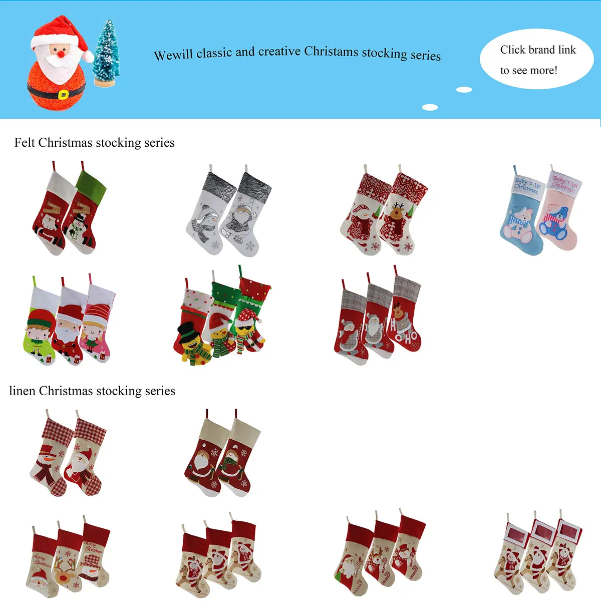 WEWILL Classic Christmas Stockings Set of 2 Santa, Snowman 43cm (17 Inch) | Festive Holiday Decor - view 8