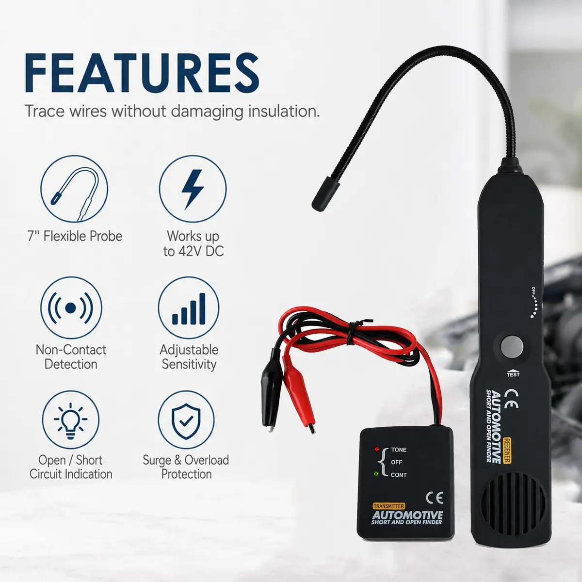 TEKCOPLUS Automotive Circuit Tester 6-42V | Wire & Fault Locator with Flexible Probe (7") - view 2