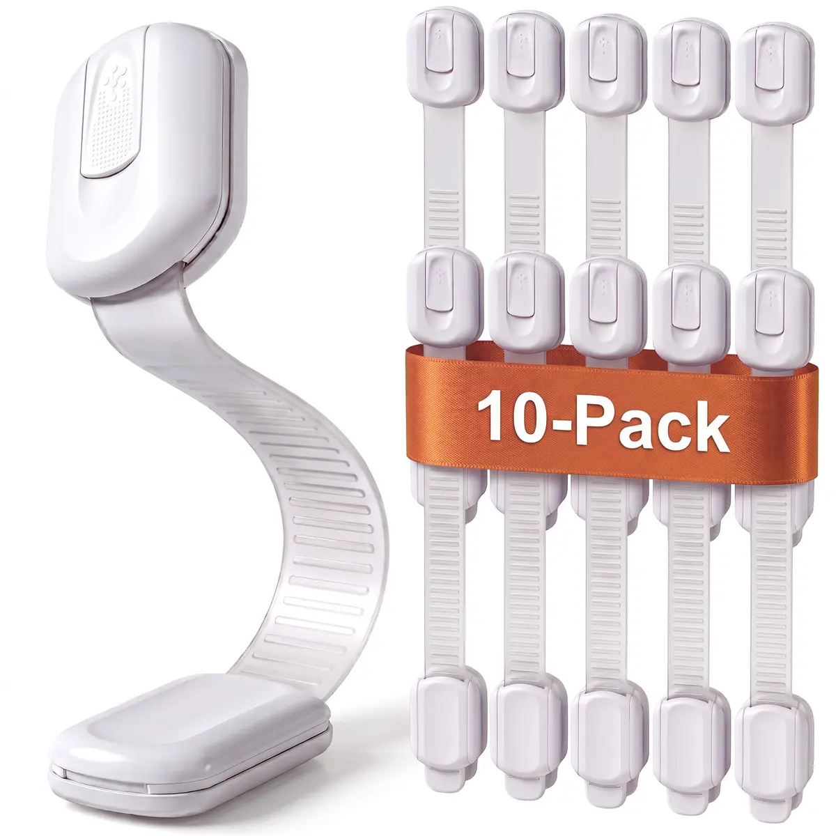 Wappa Child Safety Strap Locks 10 Pack | No Drilling, Easy Adhesive Installation, White - main product image