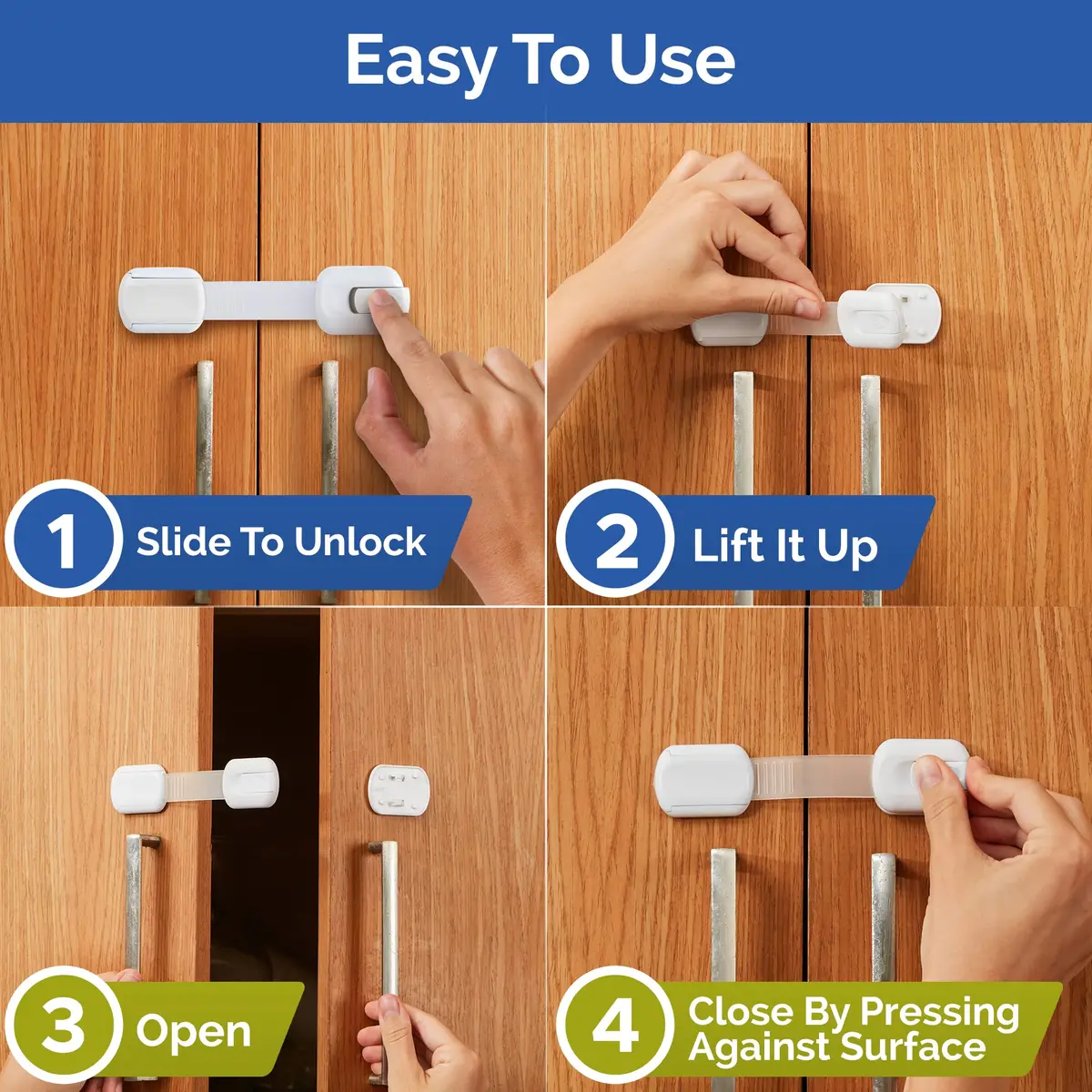 Wappa Child Safety Strap Locks 10 Pack | No Drilling, Easy Adhesive Installation, White - view 3