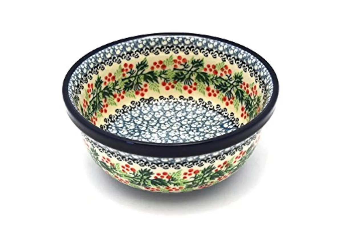 Polish Pottery Bowl - Salad - Holly Berry | Handmade Polish Stoneware - main product image