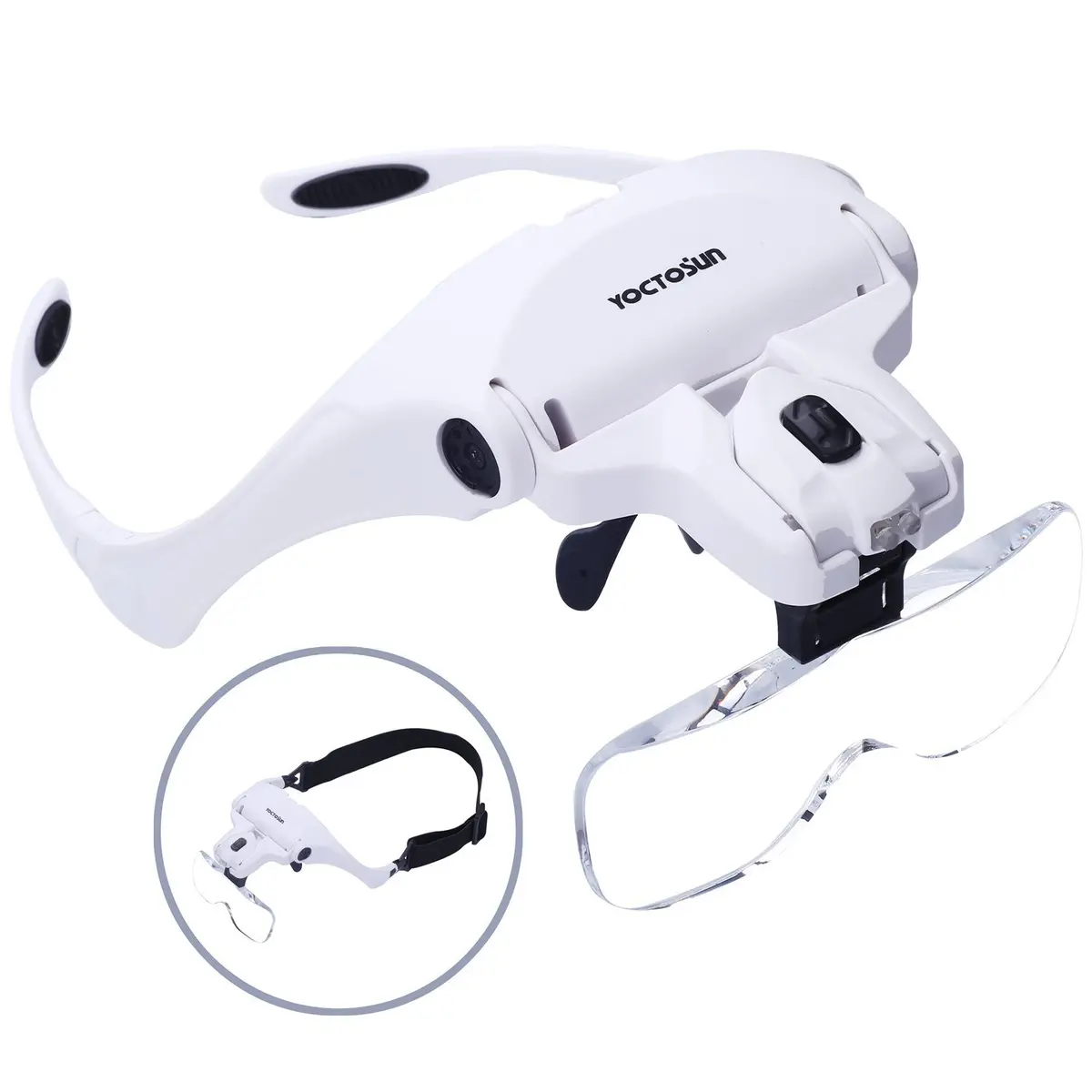 YOCTOSUN Head Mount Magnifier with 2 LED Lights | 5 Lenses, 3.5X Magnification, Interchangeable, Headband & Light - main product image