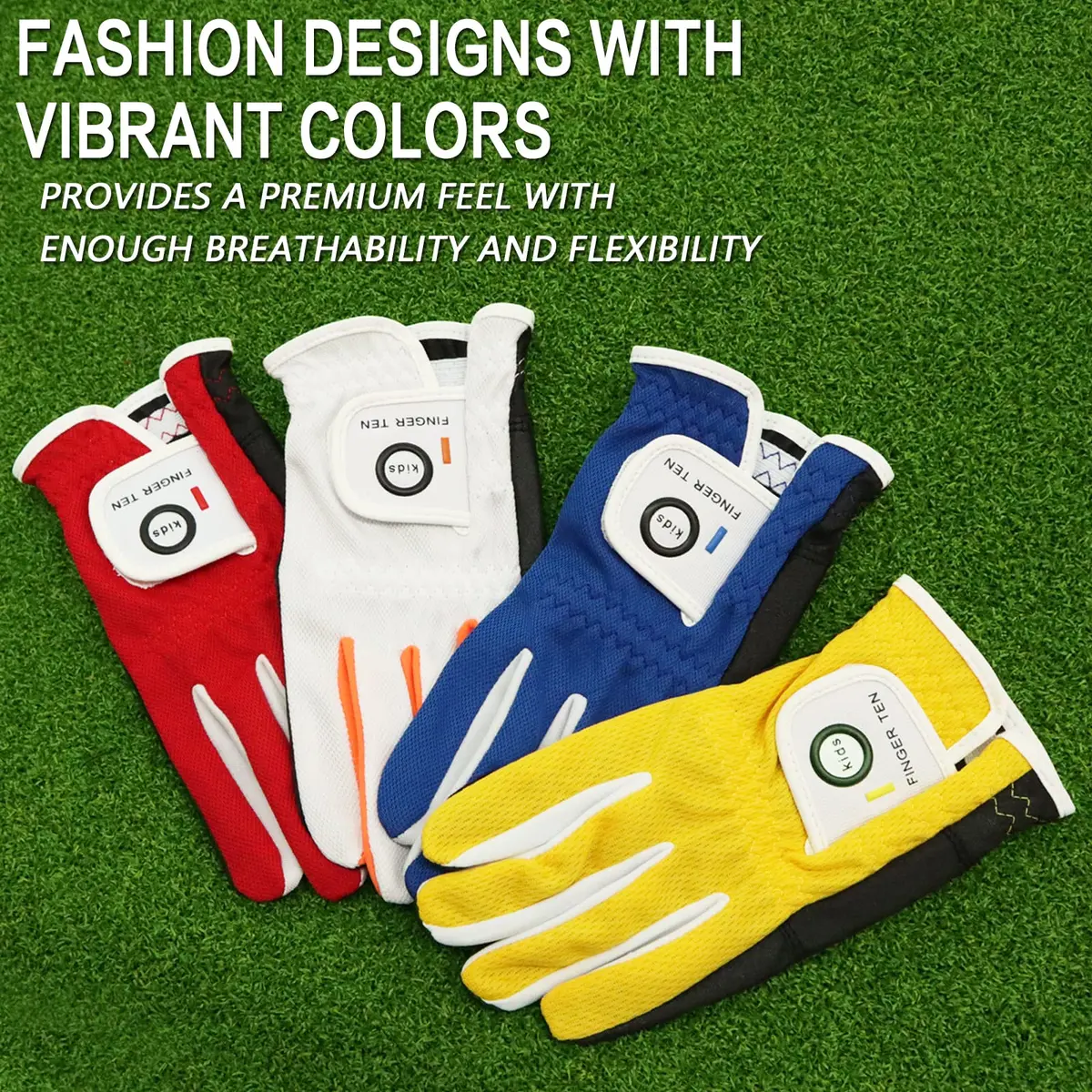 FINGER TEN Junior Kids Dura Feel Golf Gloves Large Red | Extra Grip & Breathability - view 5