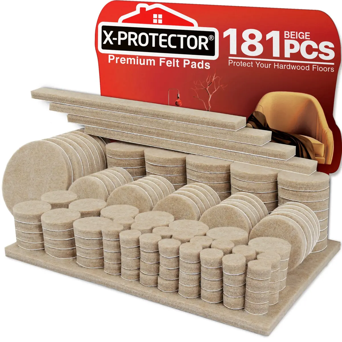 Felt Furniture Pads X-PROTECTOR 181 PCS Premium Furniture Pads - Felt Pads Furniture Feet Best Wood Floor Protectors - Protect Your Hardwood & Laminate Flooring! - main product image