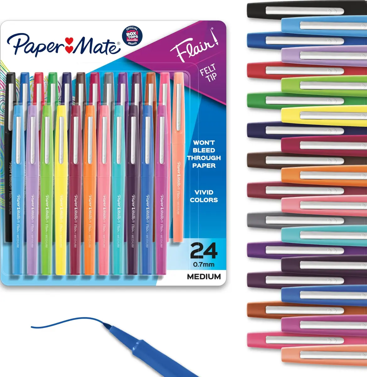 Paper Mate Flair Felt Tip Pens 24 Count | Bright Colors, Smear-Resistant, 0.7mm Point - main product image