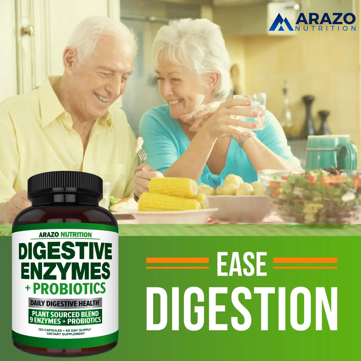 Arazo Nutrition Digestive Enzymes with Probiotics 120 Capsules | Fast-Acting, Acidophilus & Bromelain for Better Digestion - view 5